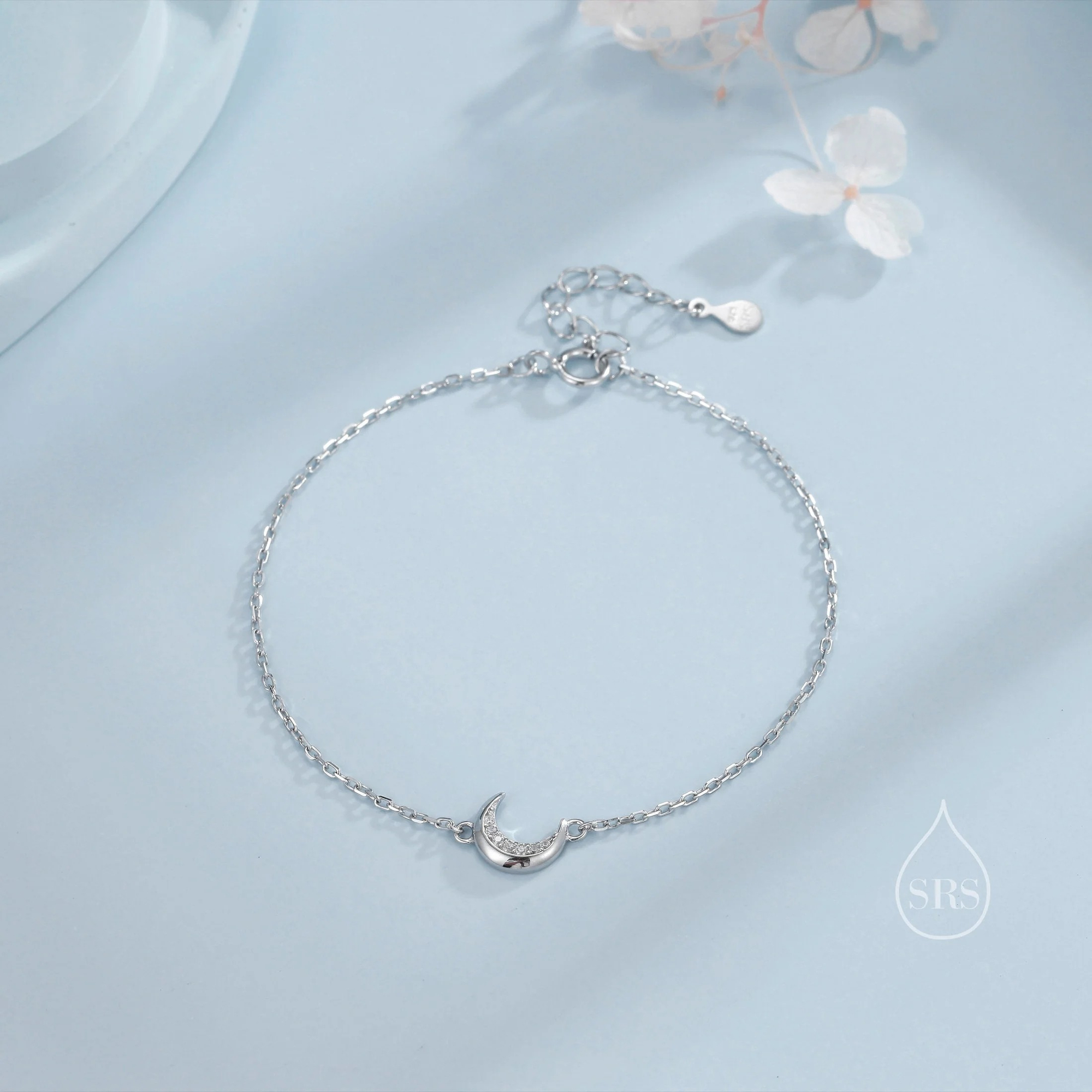 CZ Crescent Moon Charm Bracelet - Image 2