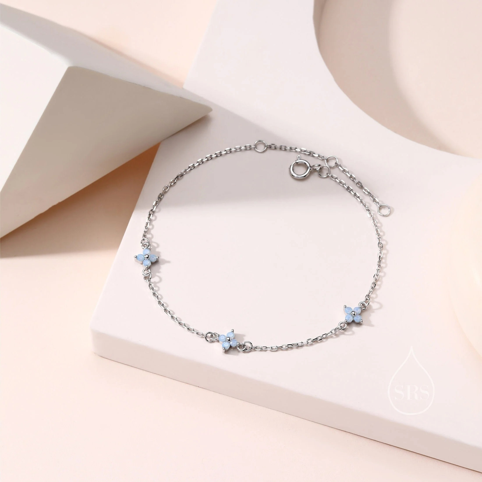 CZ Hydrangea Flower Trio Charm Bracelet - Image 3