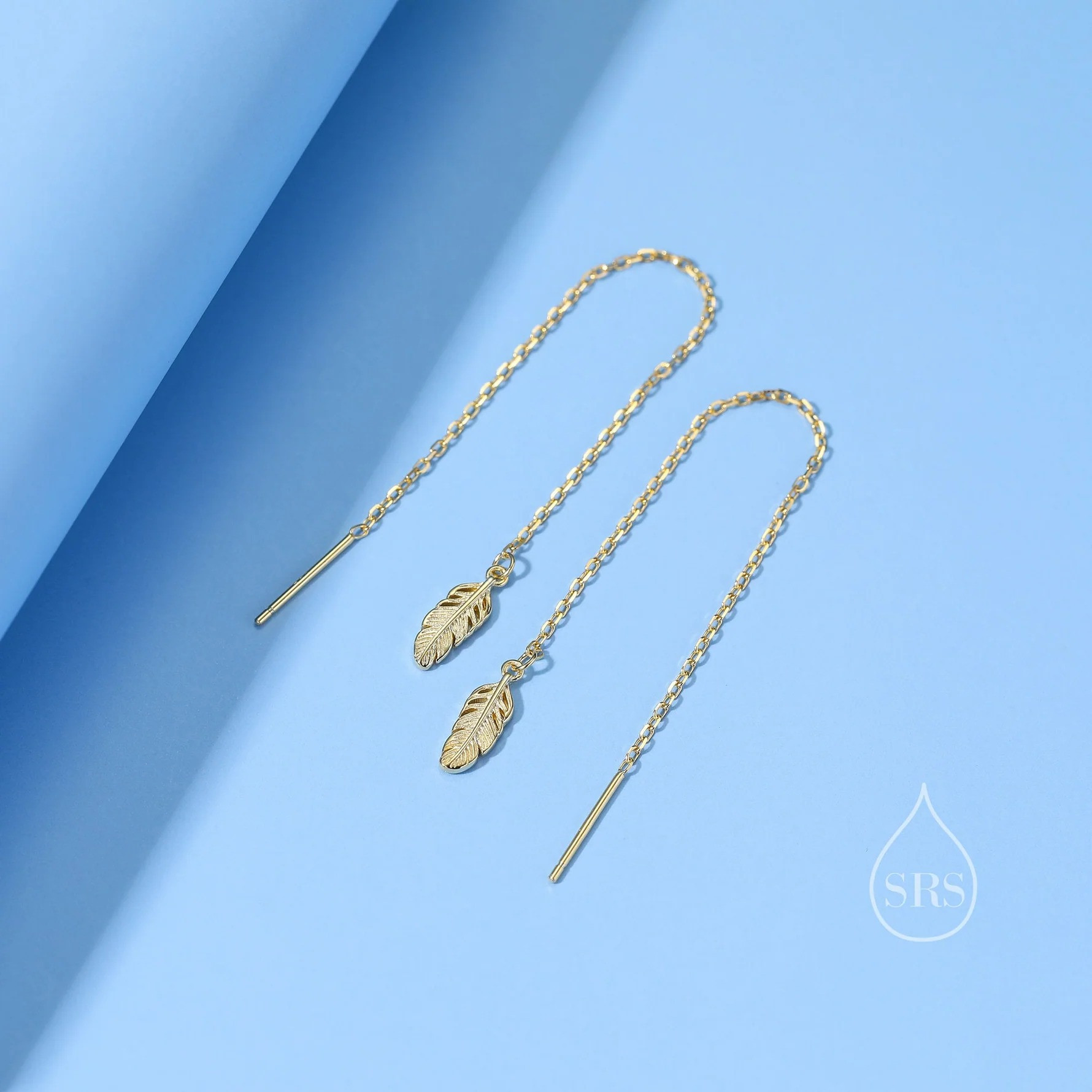 Tiny Feather Threader Earrings - Image 3