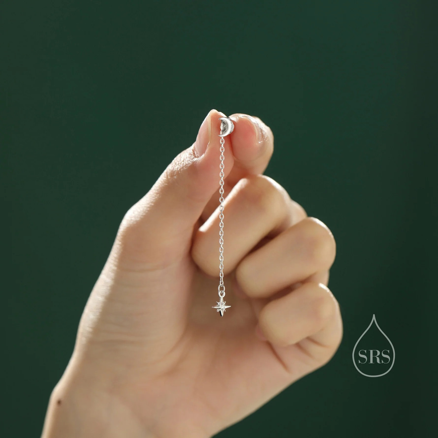 Moon and Star CZ Dangle Earrings - Image 3