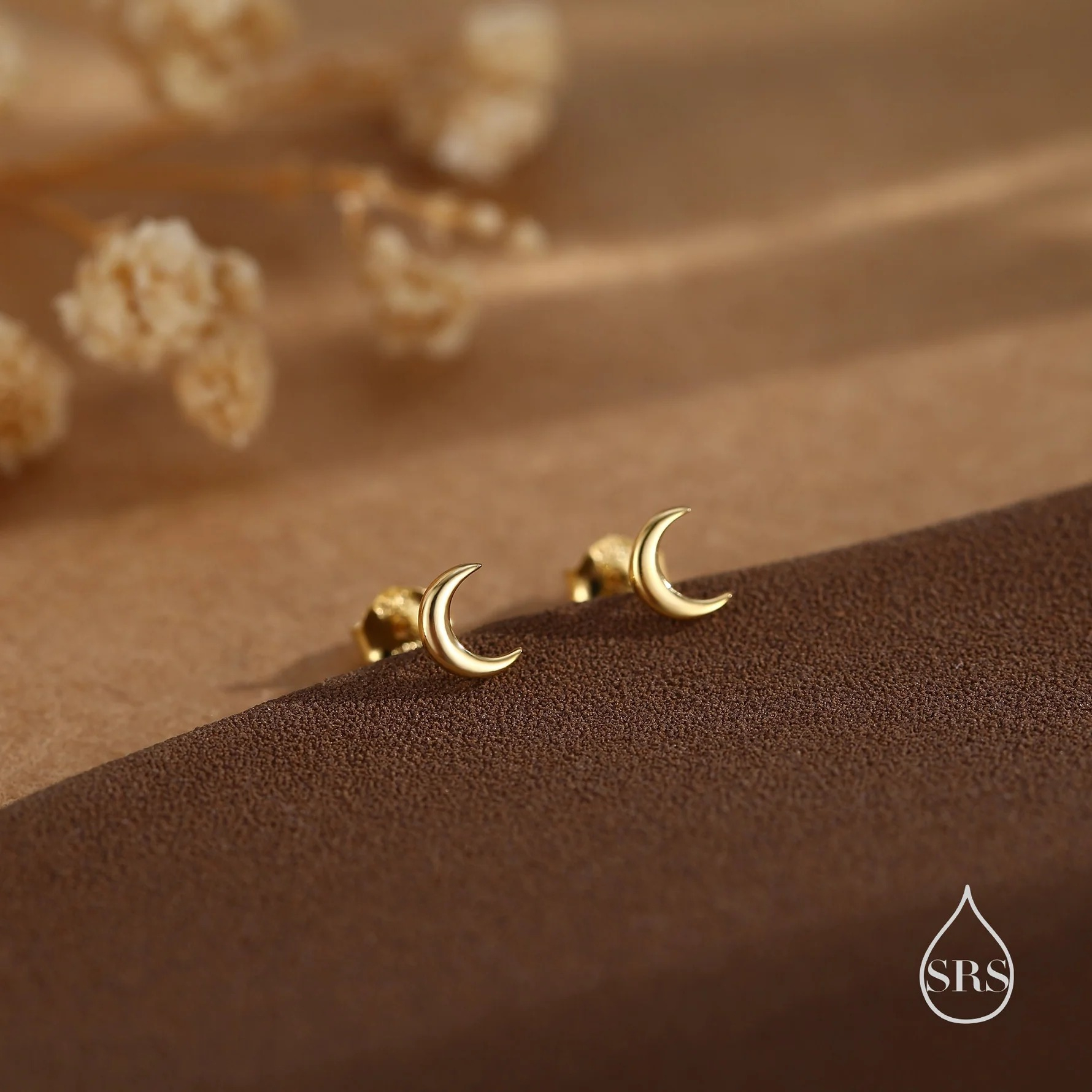 Tiny Moon 16G Internally Threaded Flat Back Earrings in Sterling Silver - Image 4