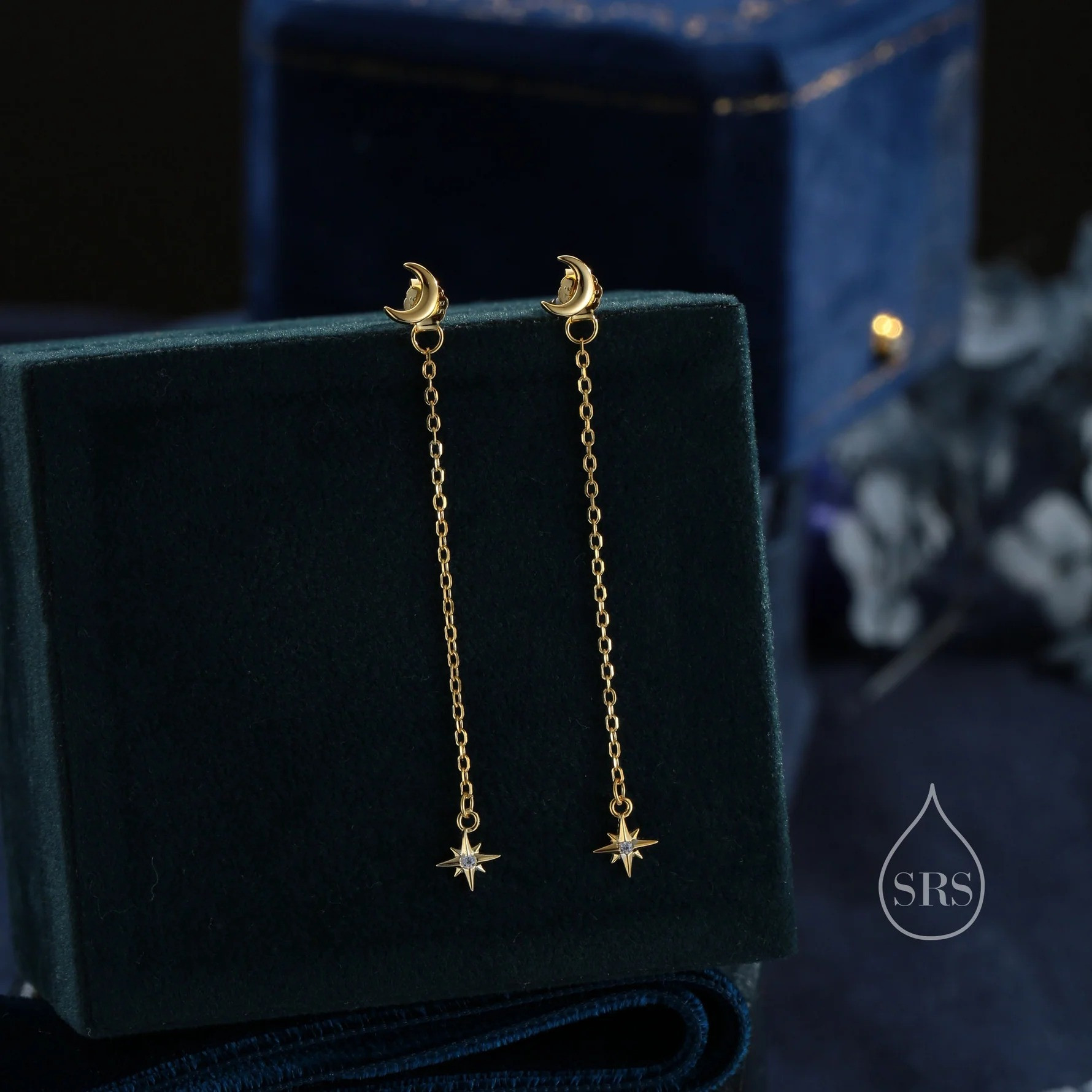 Moon and Star CZ Dangle Earrings - Image 4