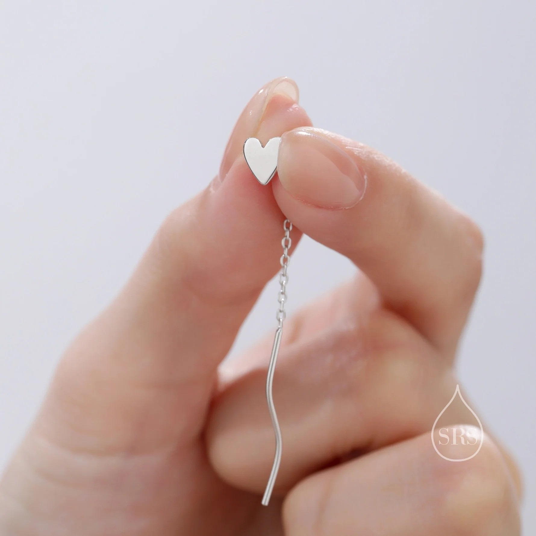 Delicate Heart Threader Earrings - Image 3