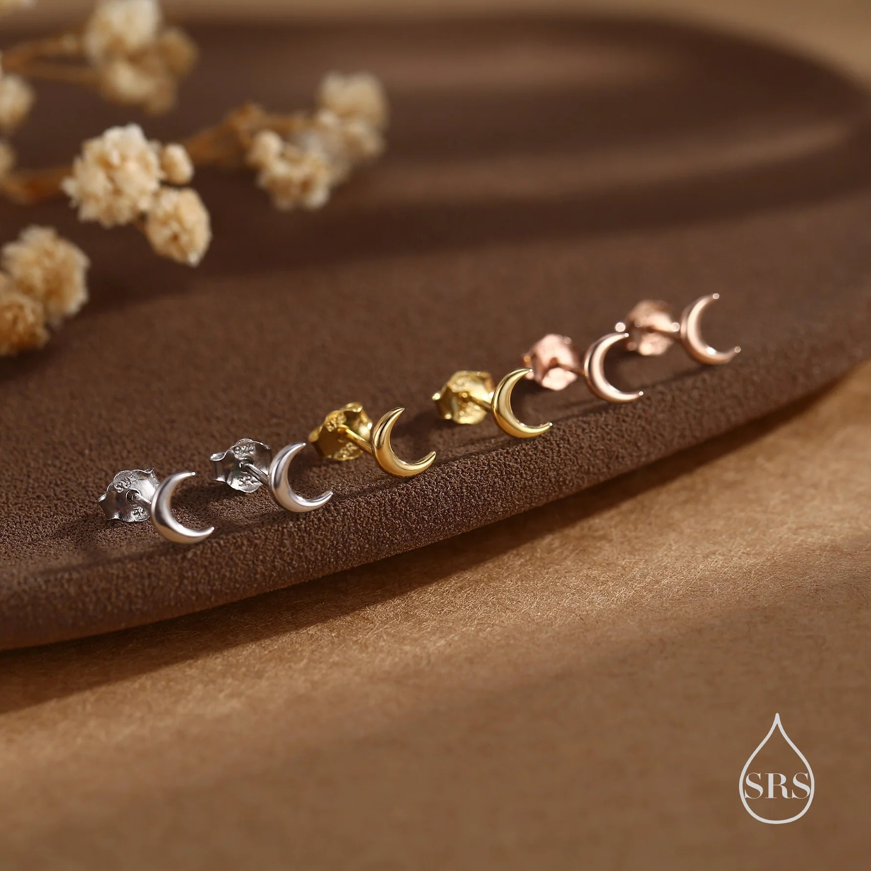 Tiny Moon 16G Internally Threaded Flat Back Earrings in Sterling Silver - Image 5
