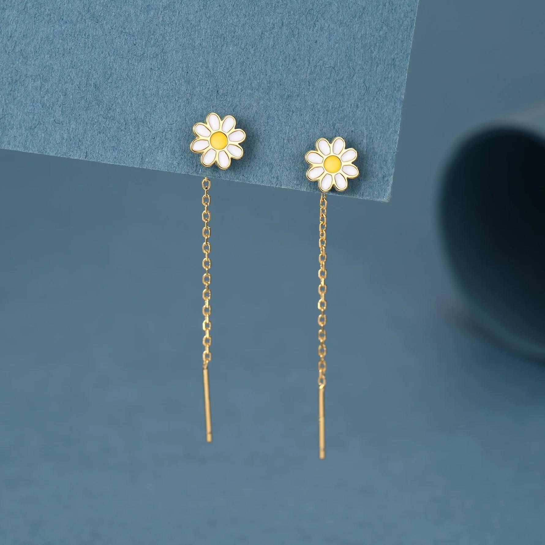 Enamel Daisy Chain Pull Through Threader Earrings - Image 3