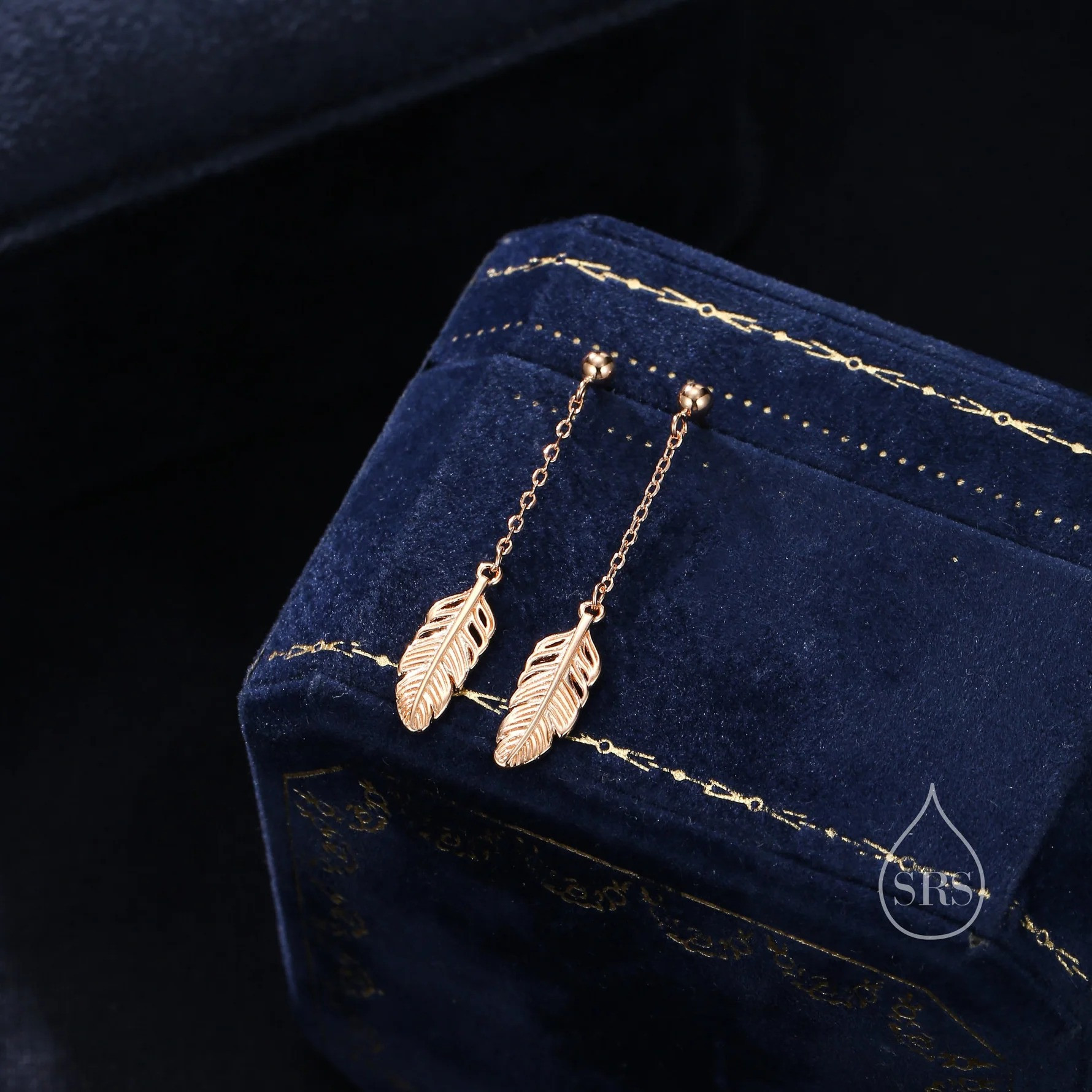 Delicate Feather Drop Earrings - Image 4