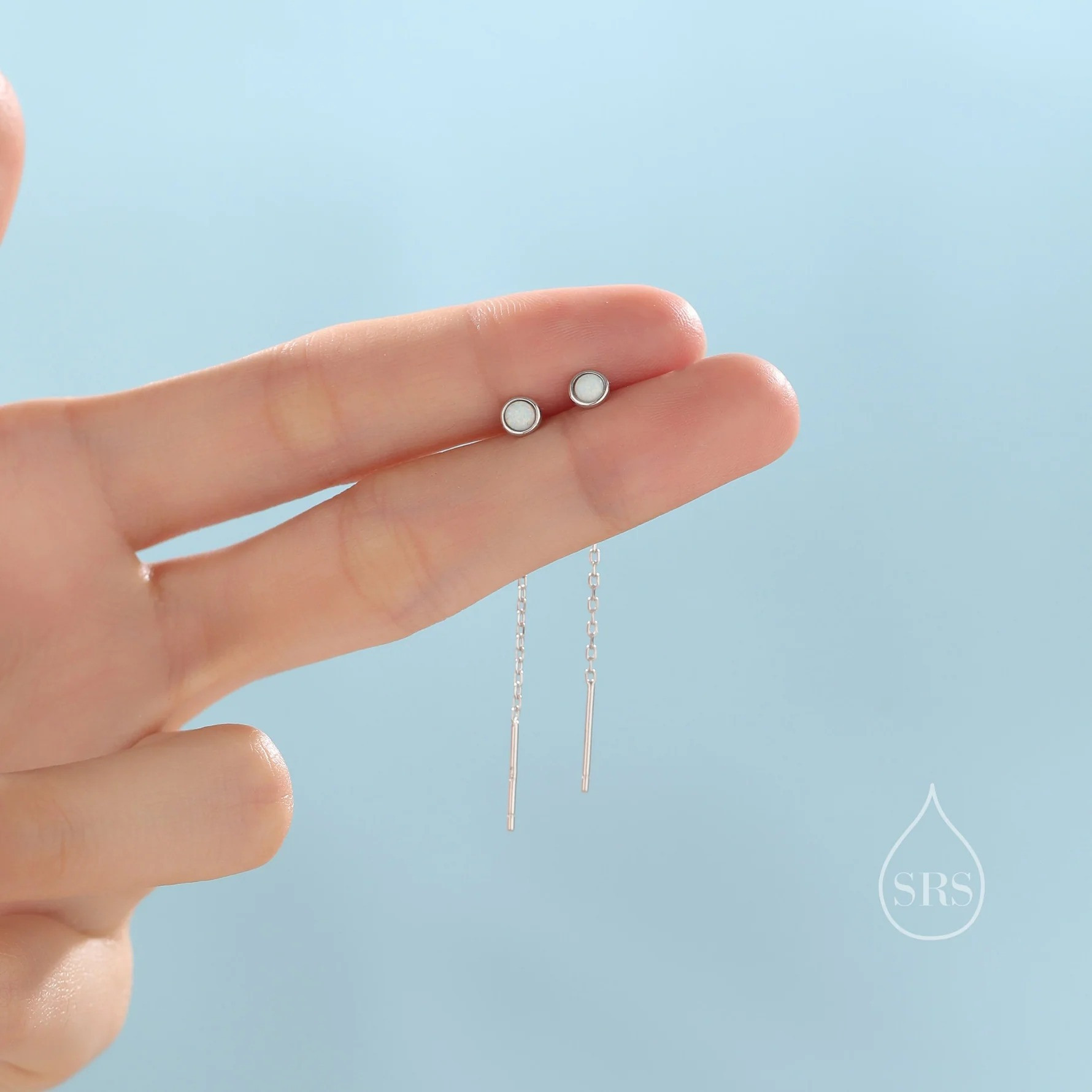 4mm White Opal Dot Threader Earrings - Image 5