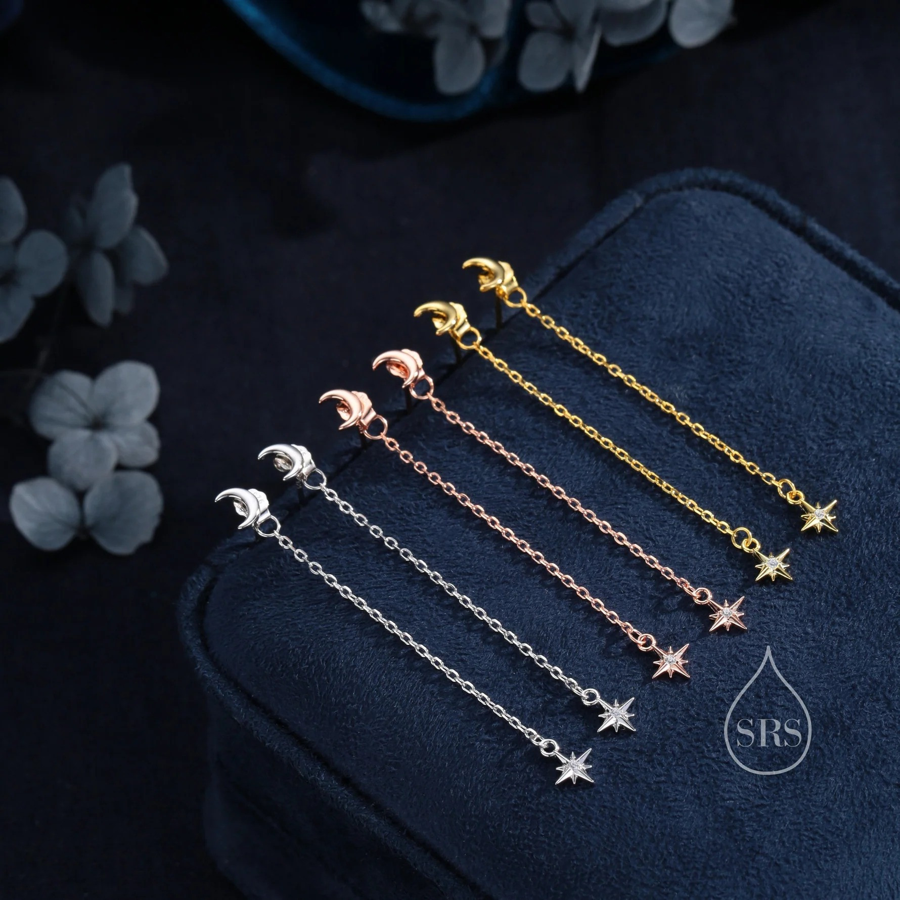 Moon and Star CZ Dangle Earrings - Image 5