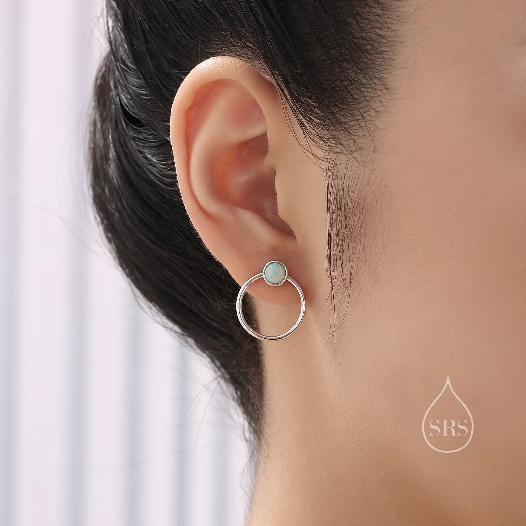 Double Circle White Opal Ear Jacket - Image 3