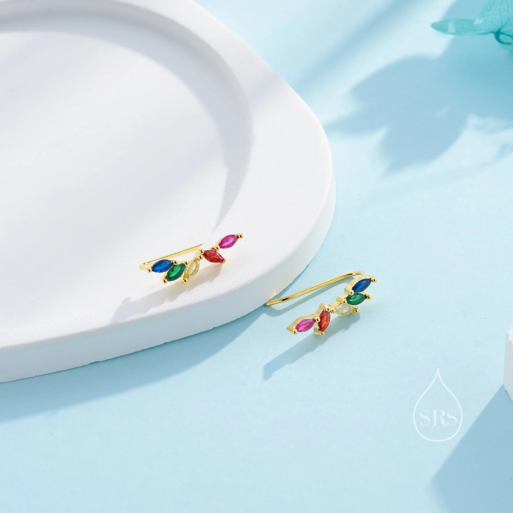 Rainbow Marquise CZ Cluster Crawler Earrings - Image 5