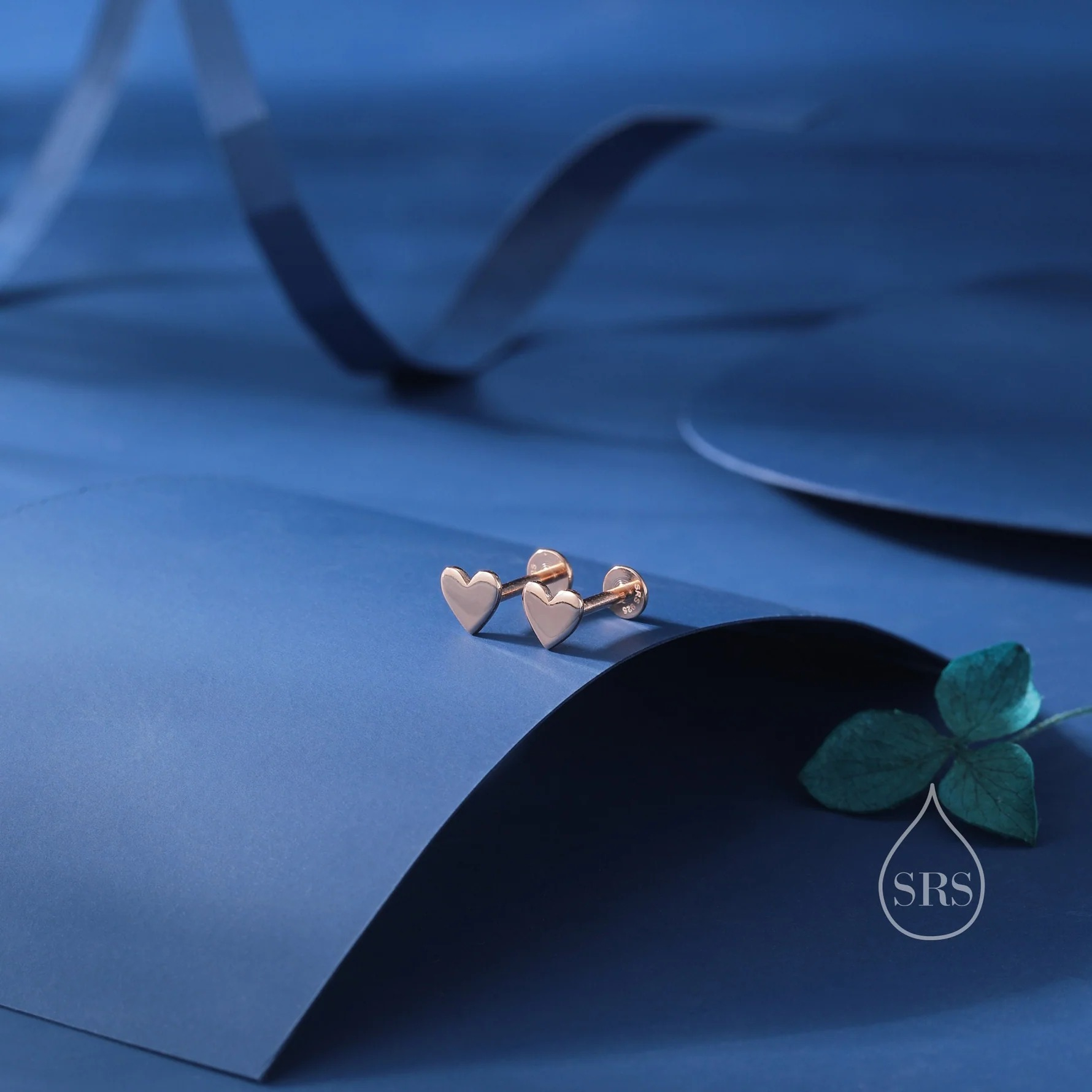 Mini Heart 16G Internally Threaded Flat Back Earrings in Sterling Silver - Image 4