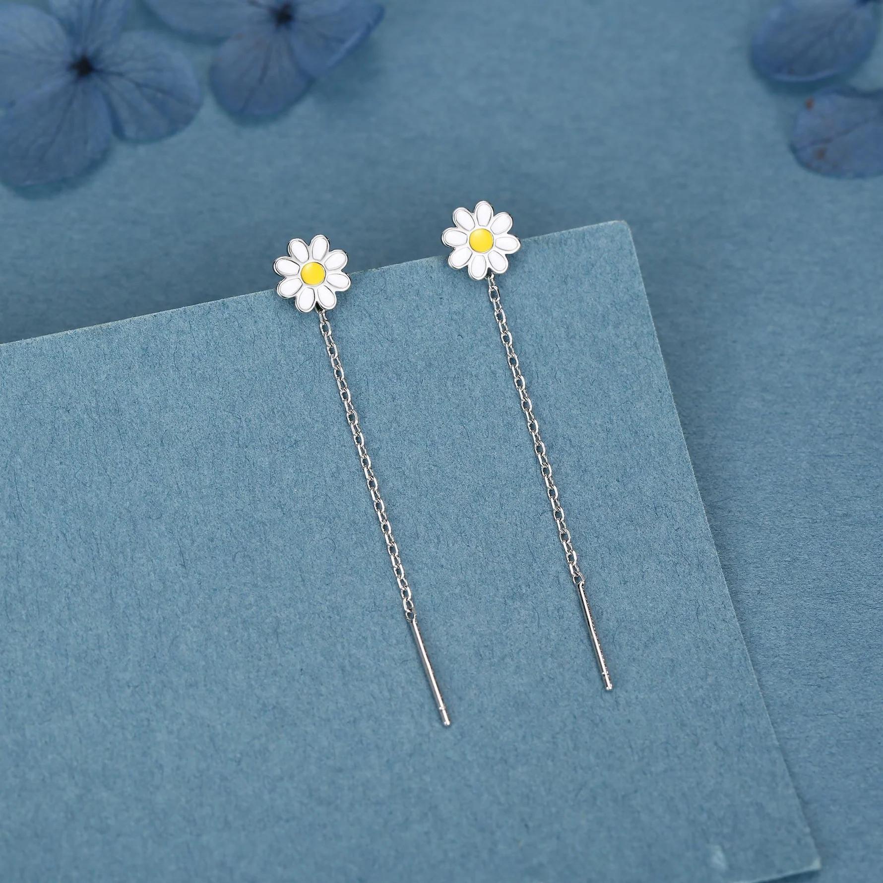 Enamel Daisy Chain Pull Through Threader Earrings - Image 4