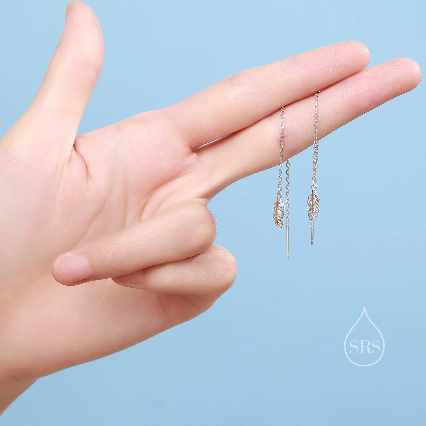 Tiny Feather Threader Earrings - Image 6