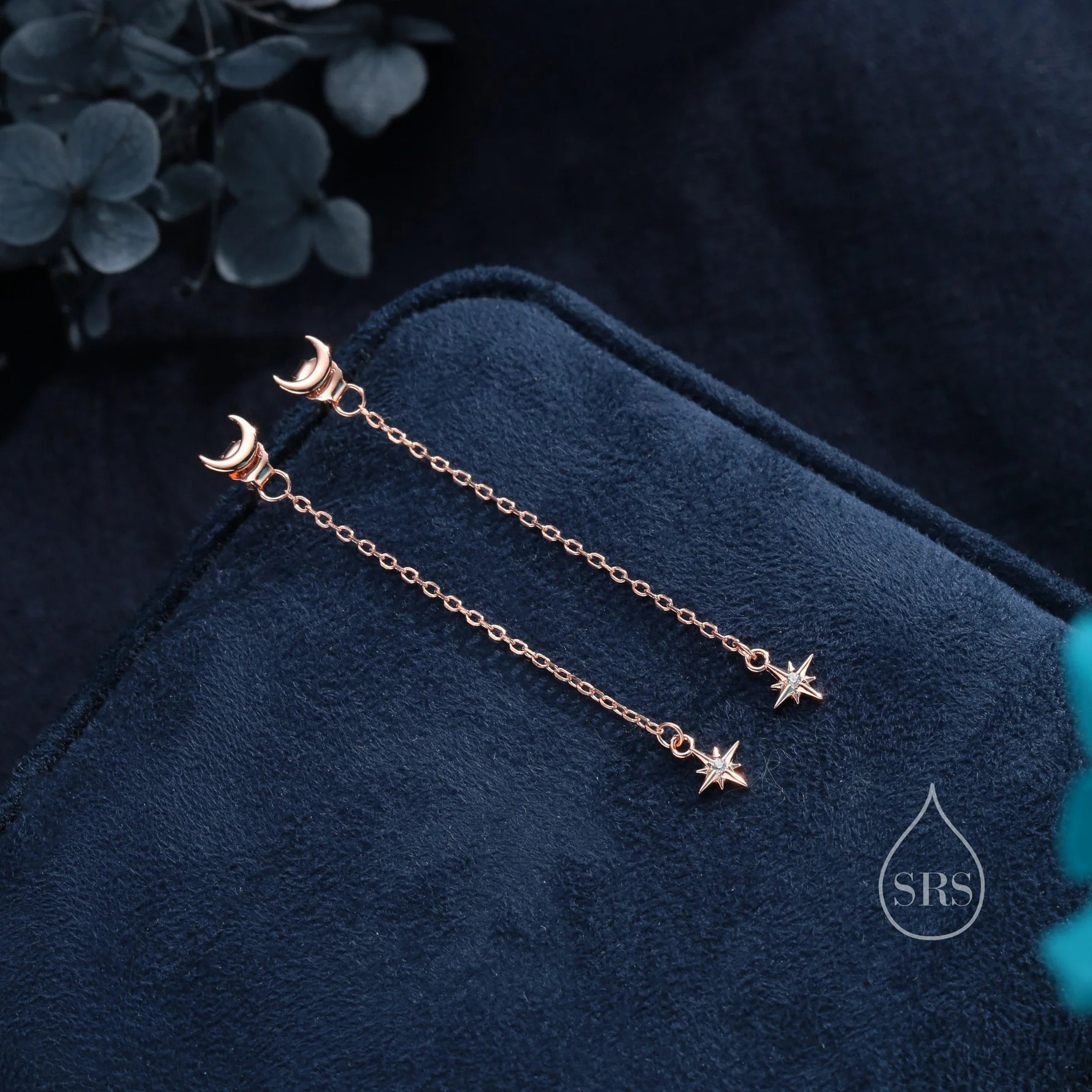 Moon and Star CZ Dangle Earrings - Image 6