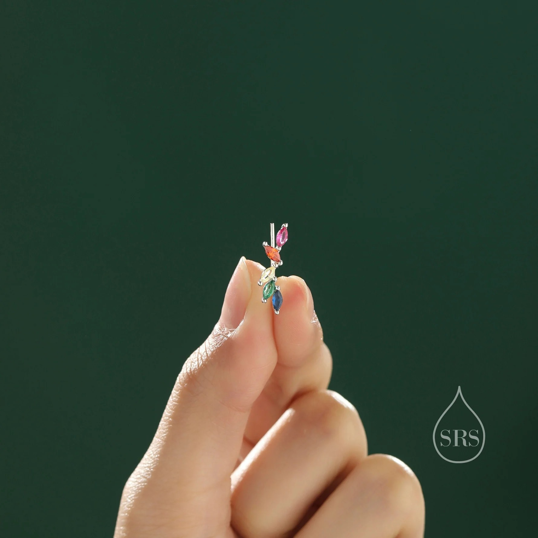 Rainbow Marquise CZ Cluster Crawler Earrings - Image 6