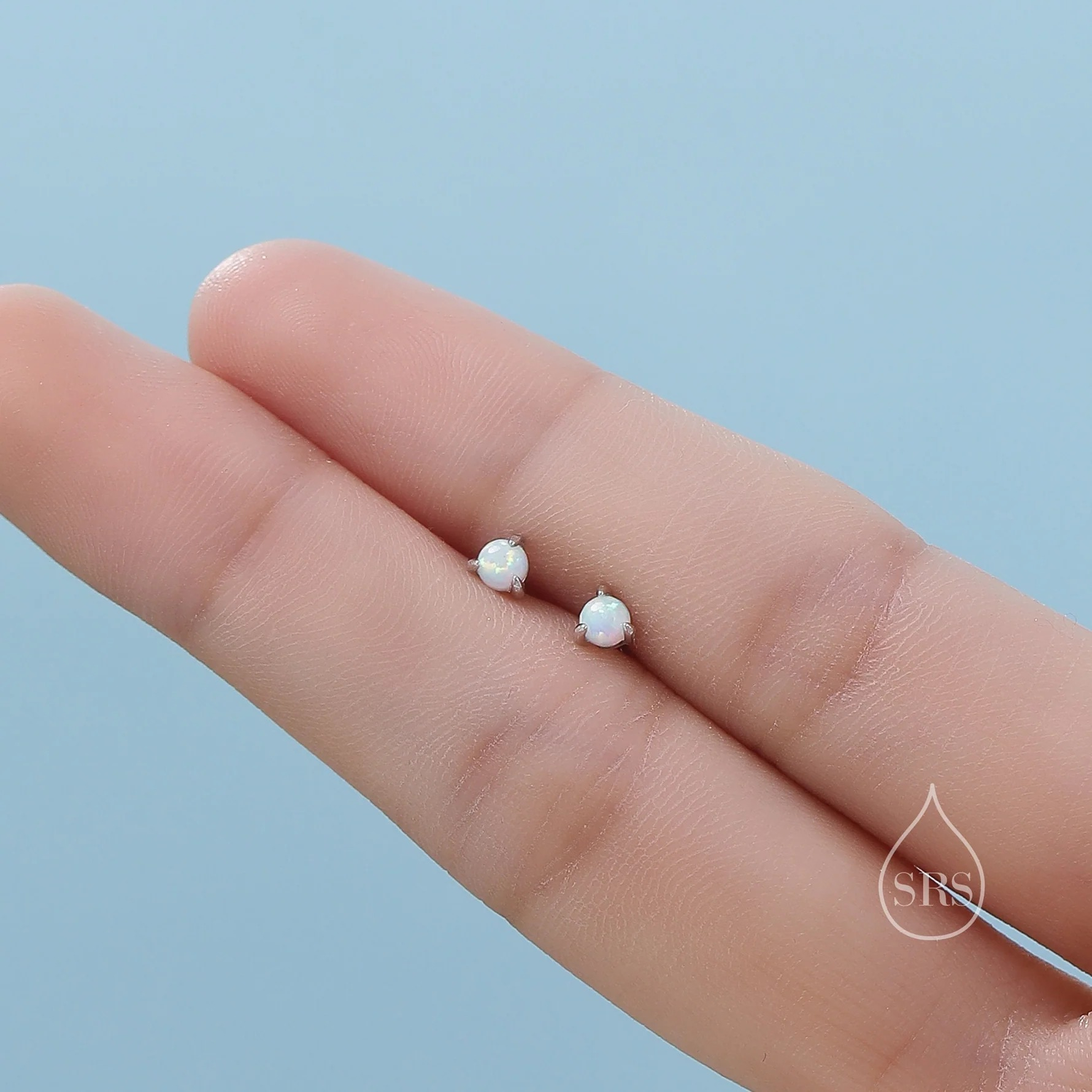 White Opal 16G Internally Threaded Flat Back Earrings in Sterling Silver - Image 6