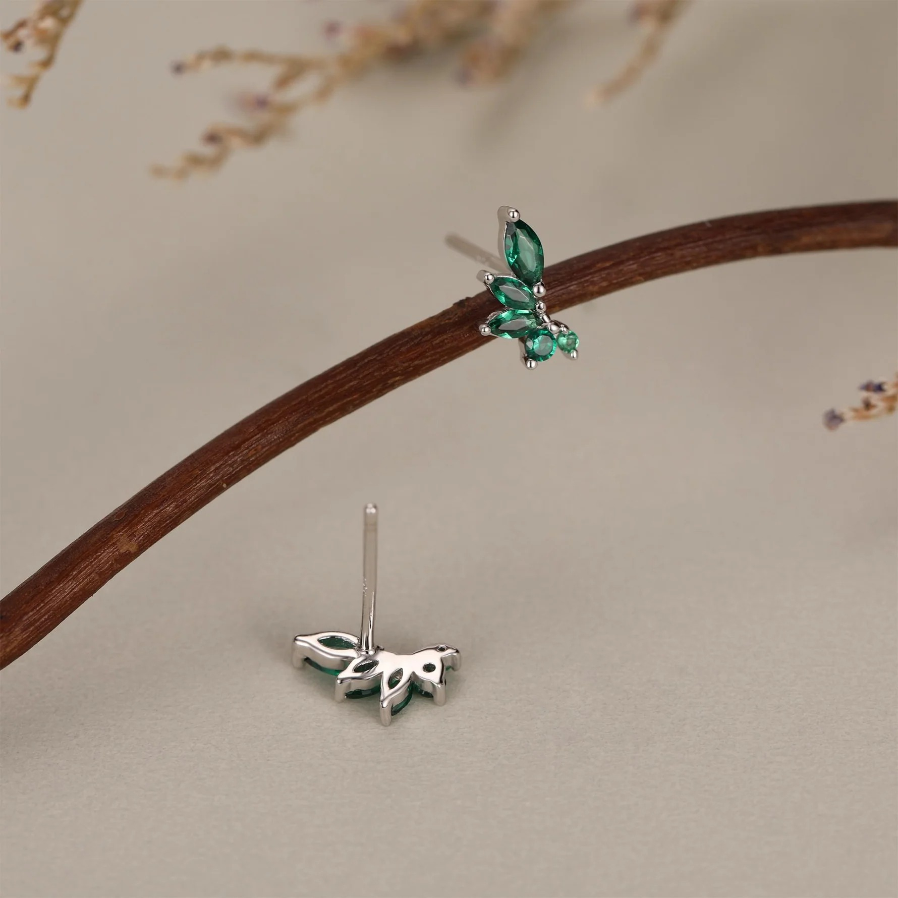 Emerald Green CZ Marquise Cluster Earrings - Image 3