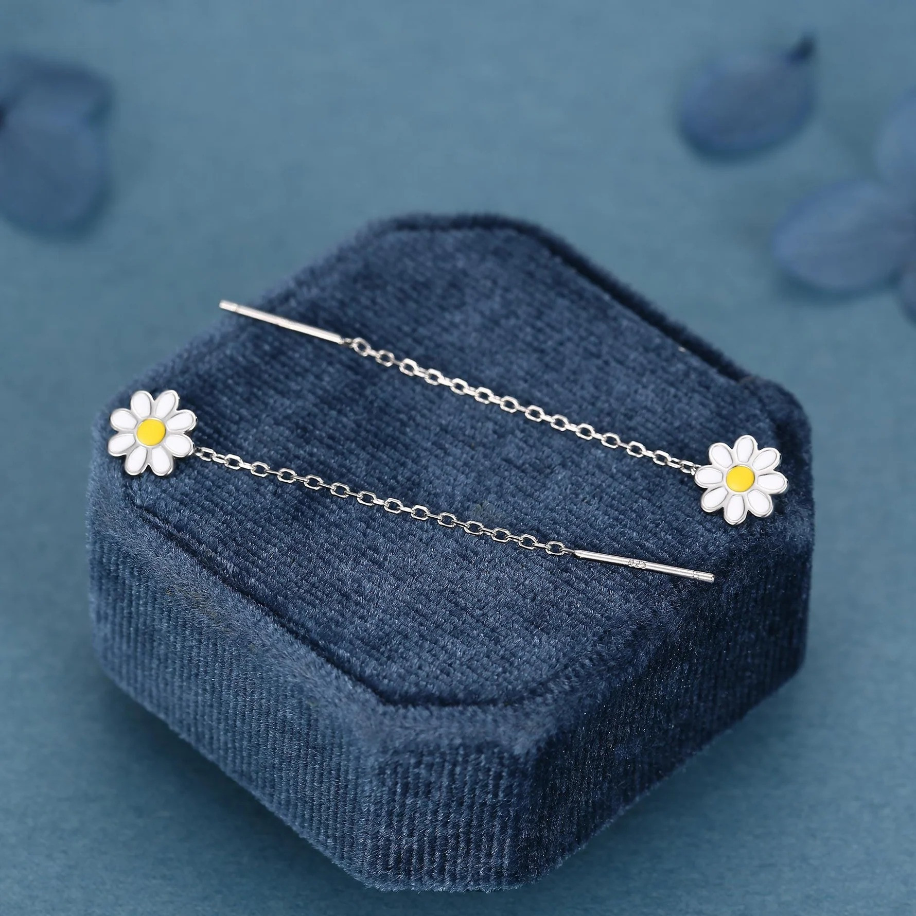 Enamel Daisy Chain Pull Through Threader Earrings - Image 5