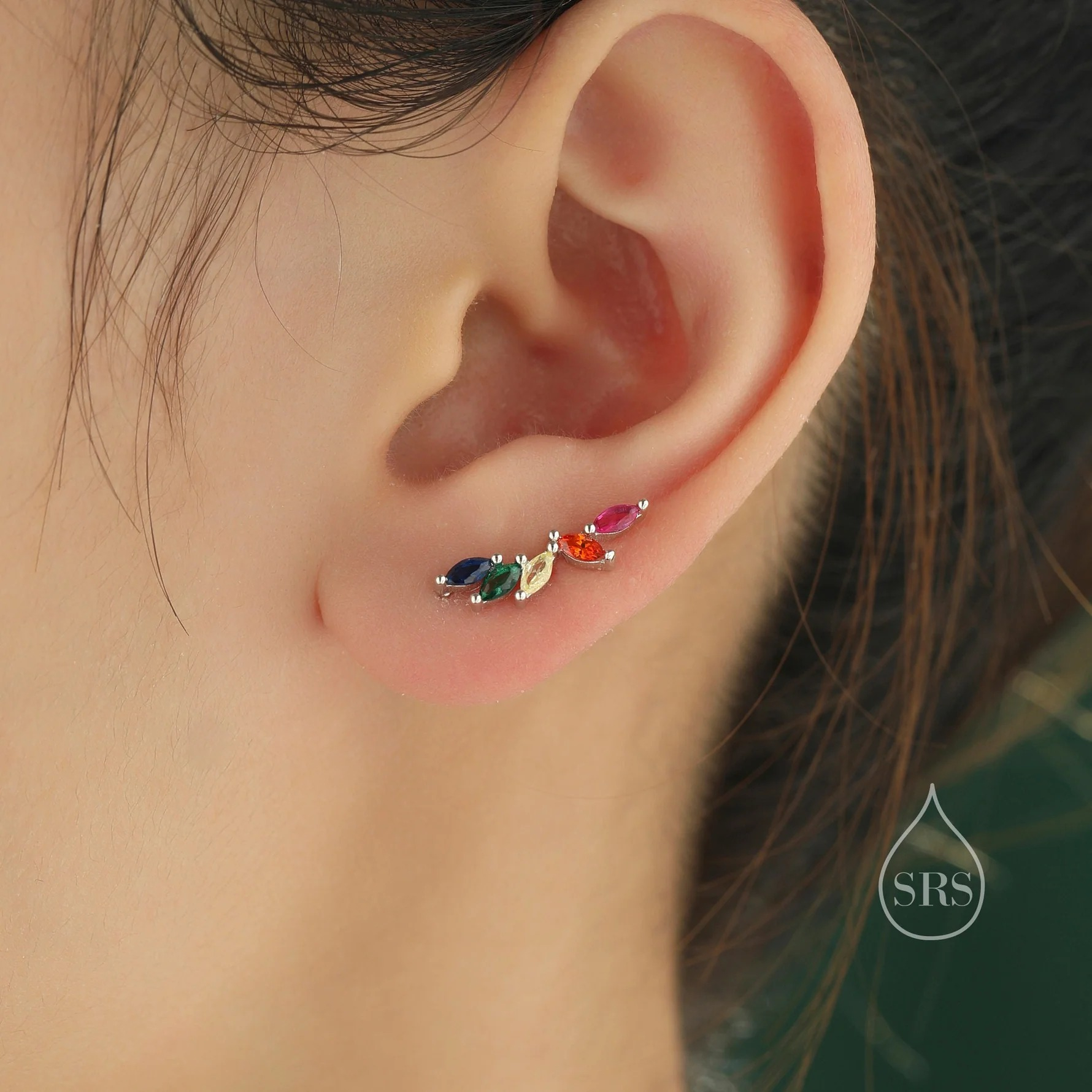 Rainbow Marquise CZ Cluster Crawler Earrings