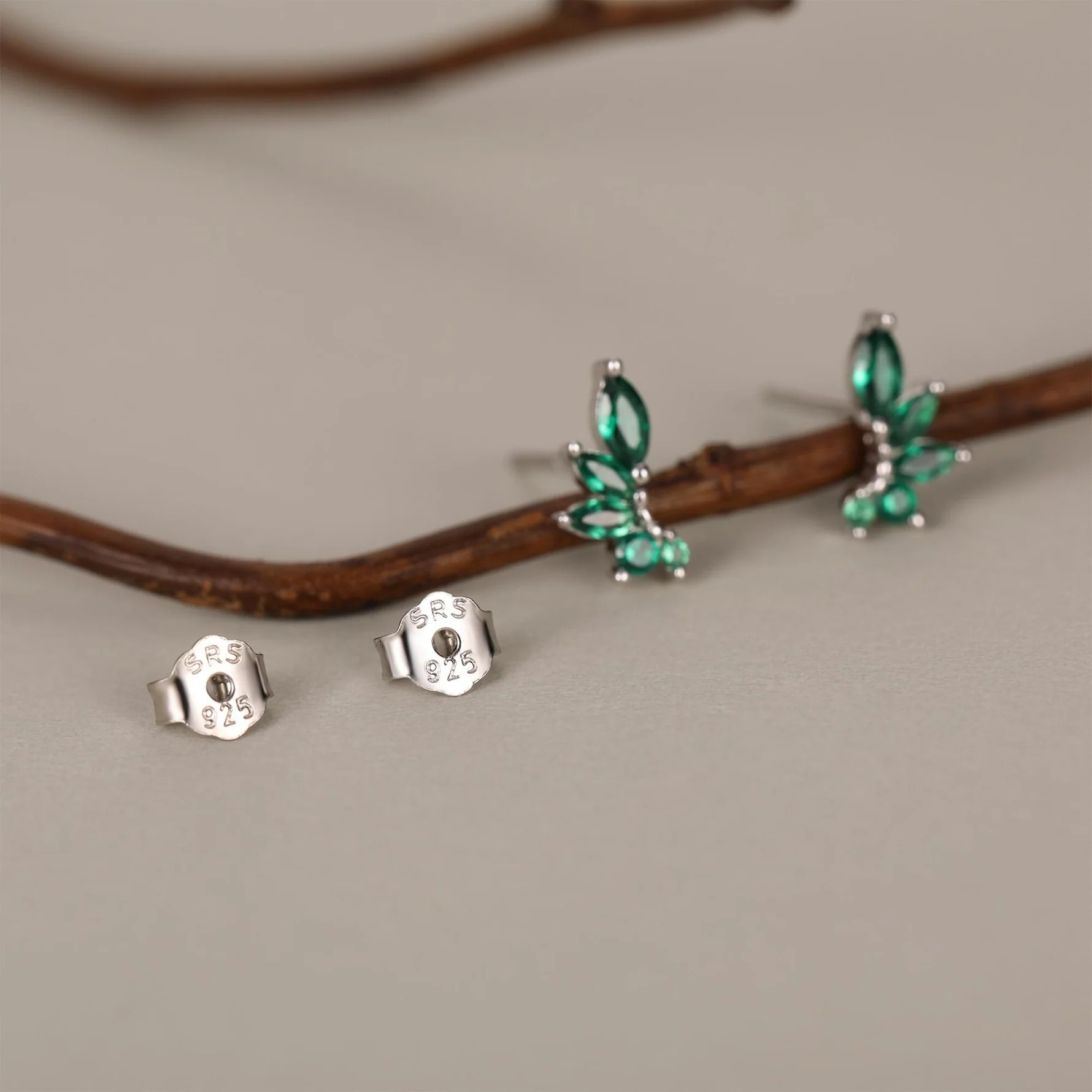 Emerald Green CZ Marquise Cluster Earrings - Image 4