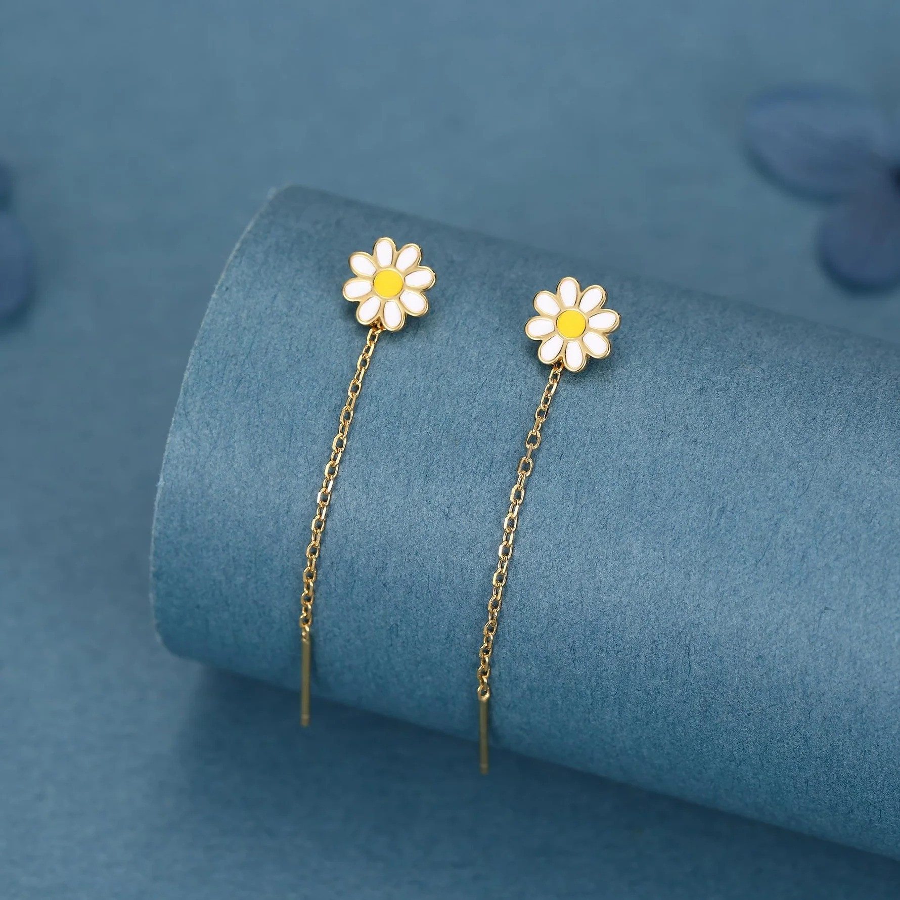 Enamel Daisy Chain Pull Through Threader Earrings - Image 6