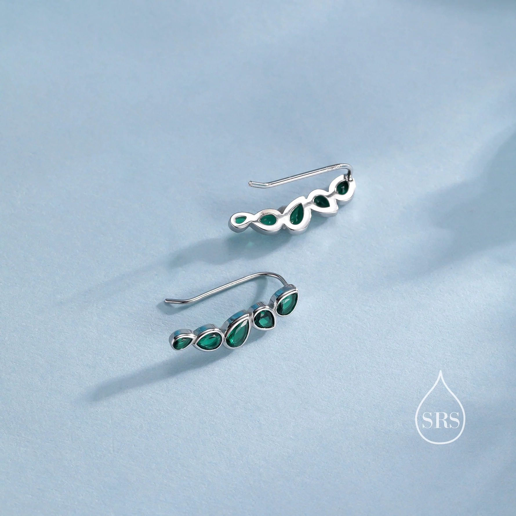 Emerald Green Droplet CZ Cluster Crawler Earrings - Image 6