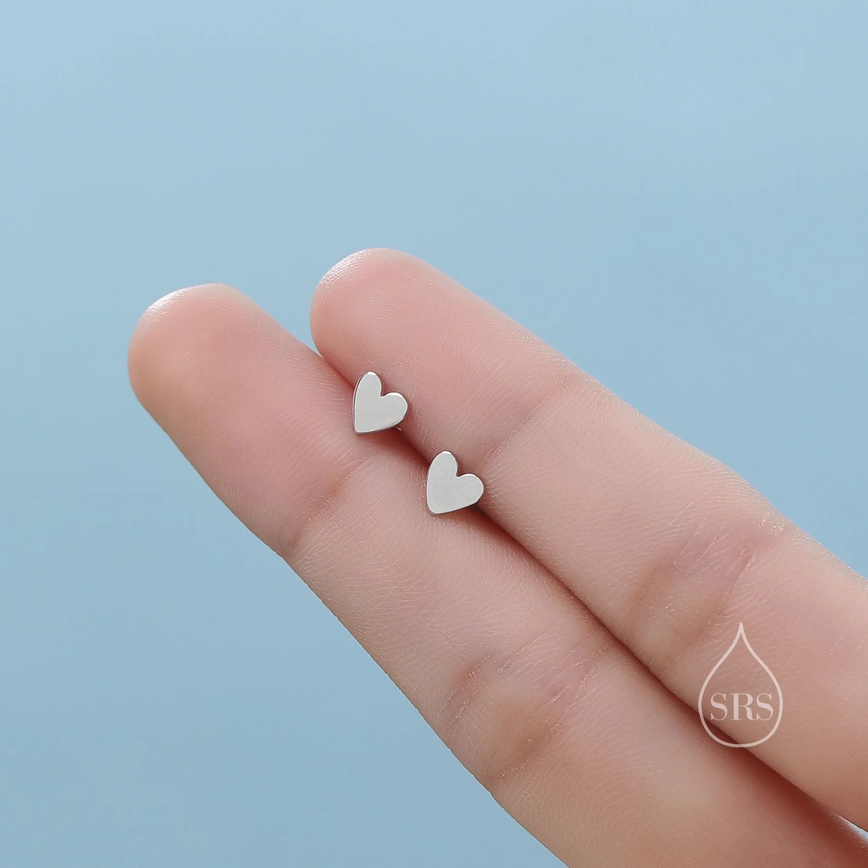 Mini Heart 16G Internally Threaded Flat Back Earrings in Sterling Silver - Image 7