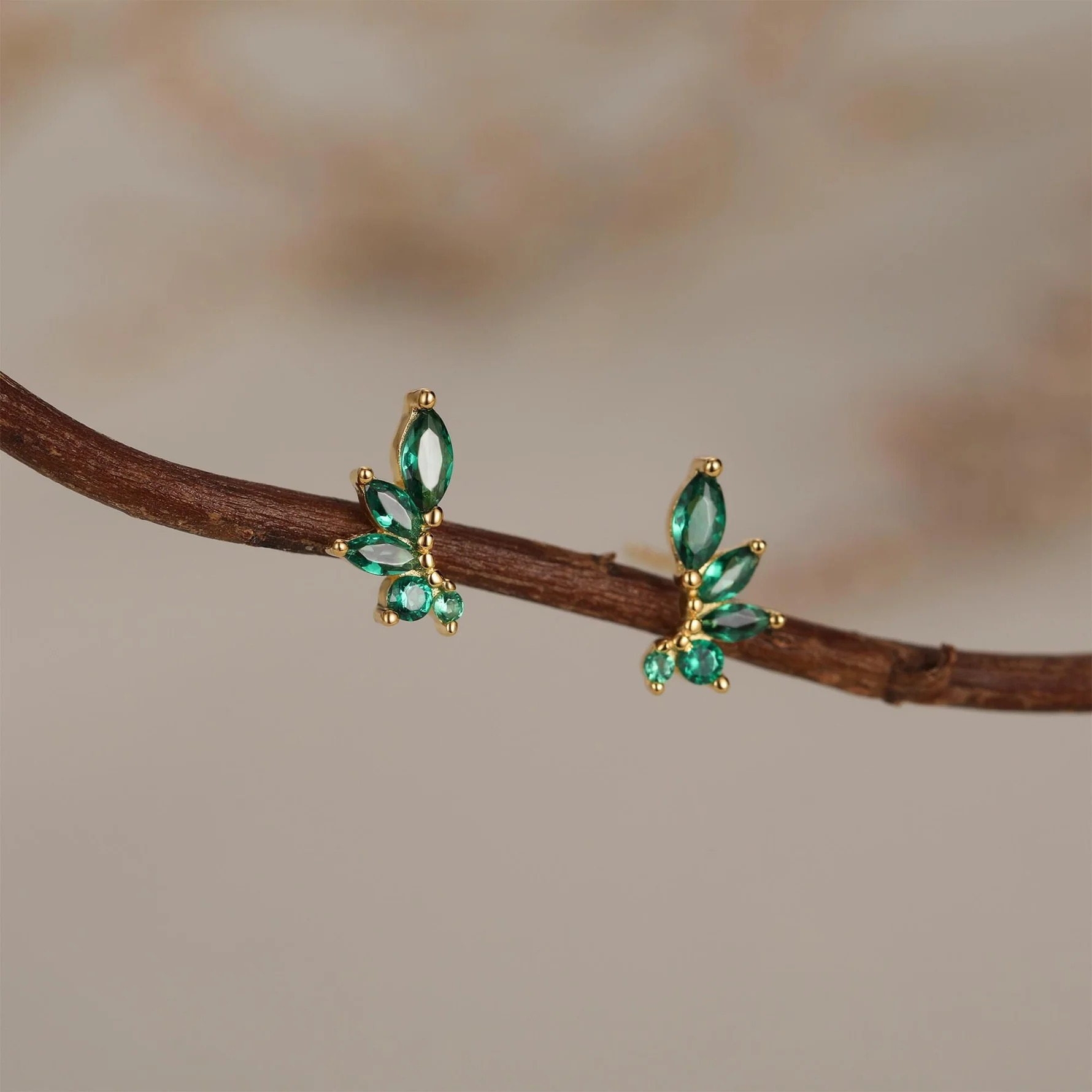 Emerald Green CZ Marquise Cluster Earrings - Image 5