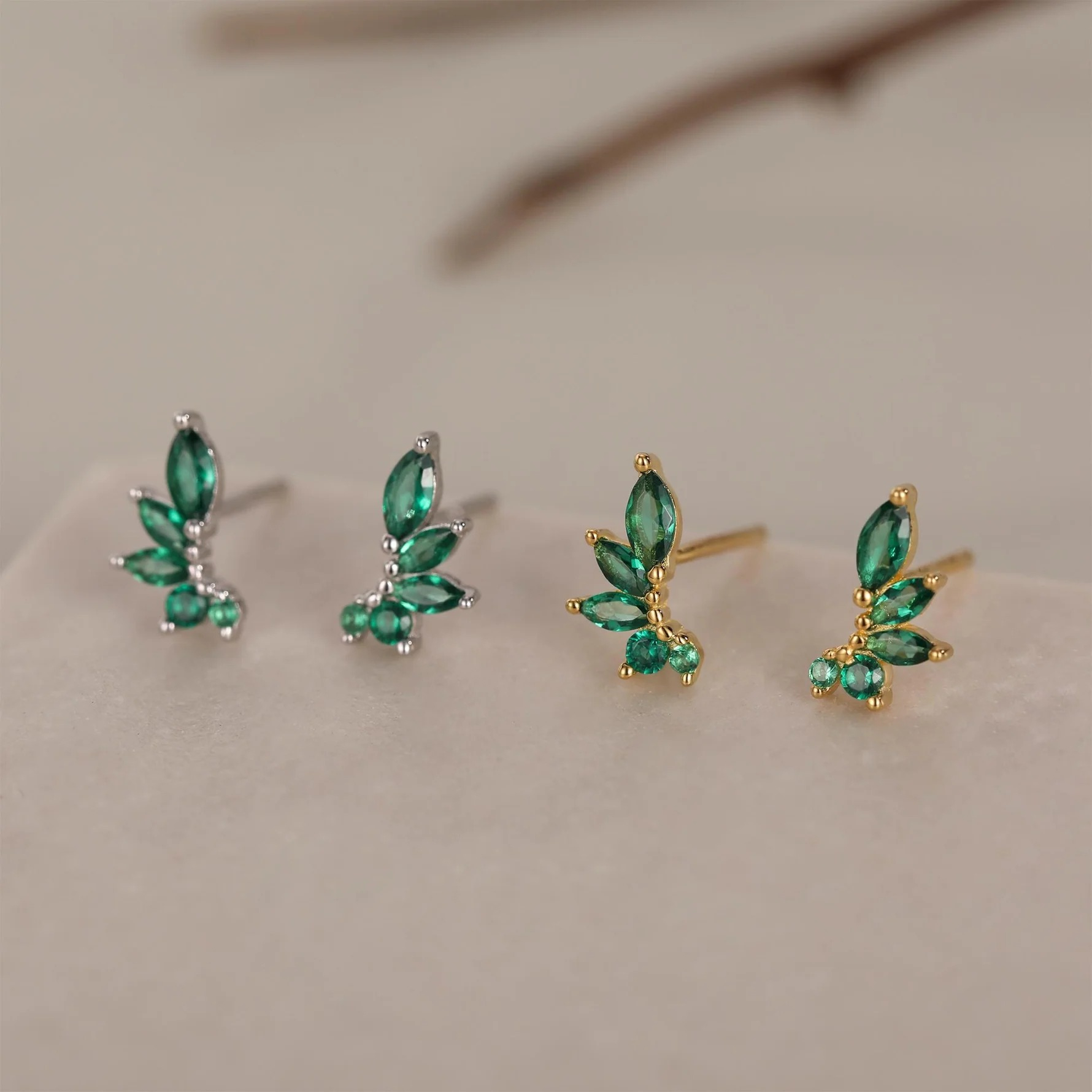 Emerald Green CZ Marquise Cluster Earrings - Image 7