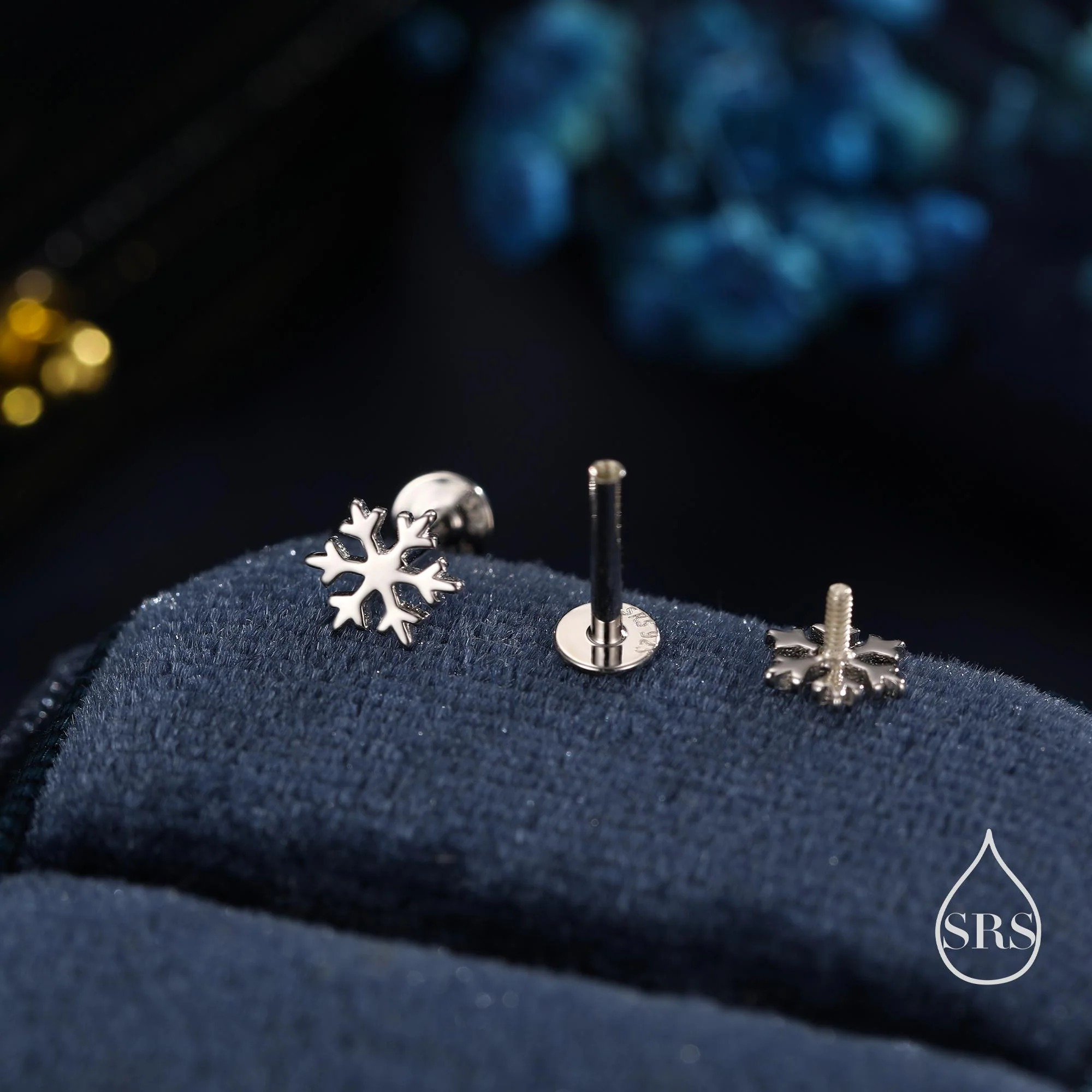 Alternative view of Snowflake 16G Internally Threaded Flat Back Earrings in Sterling Silver