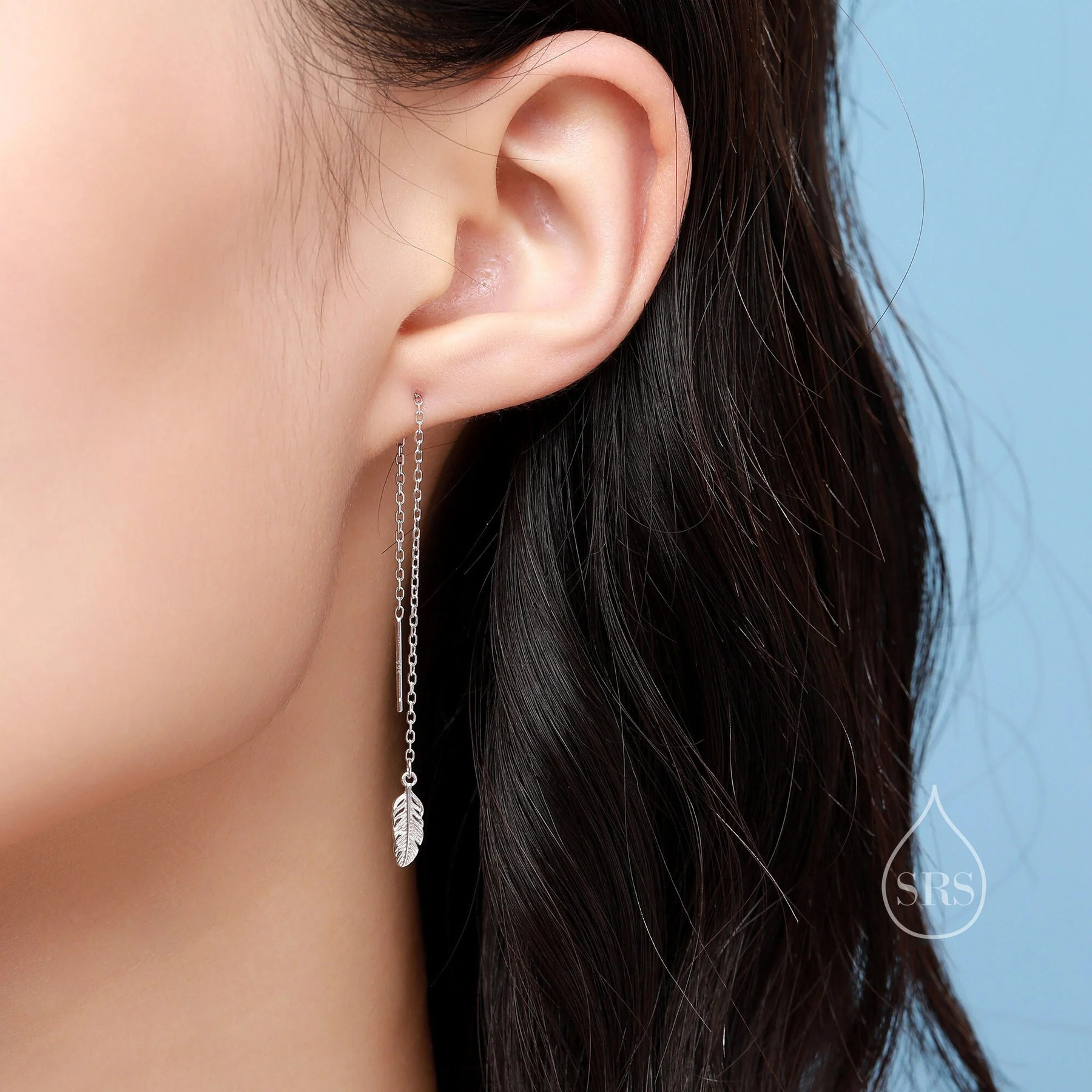 Tiny Feather Threader Earrings