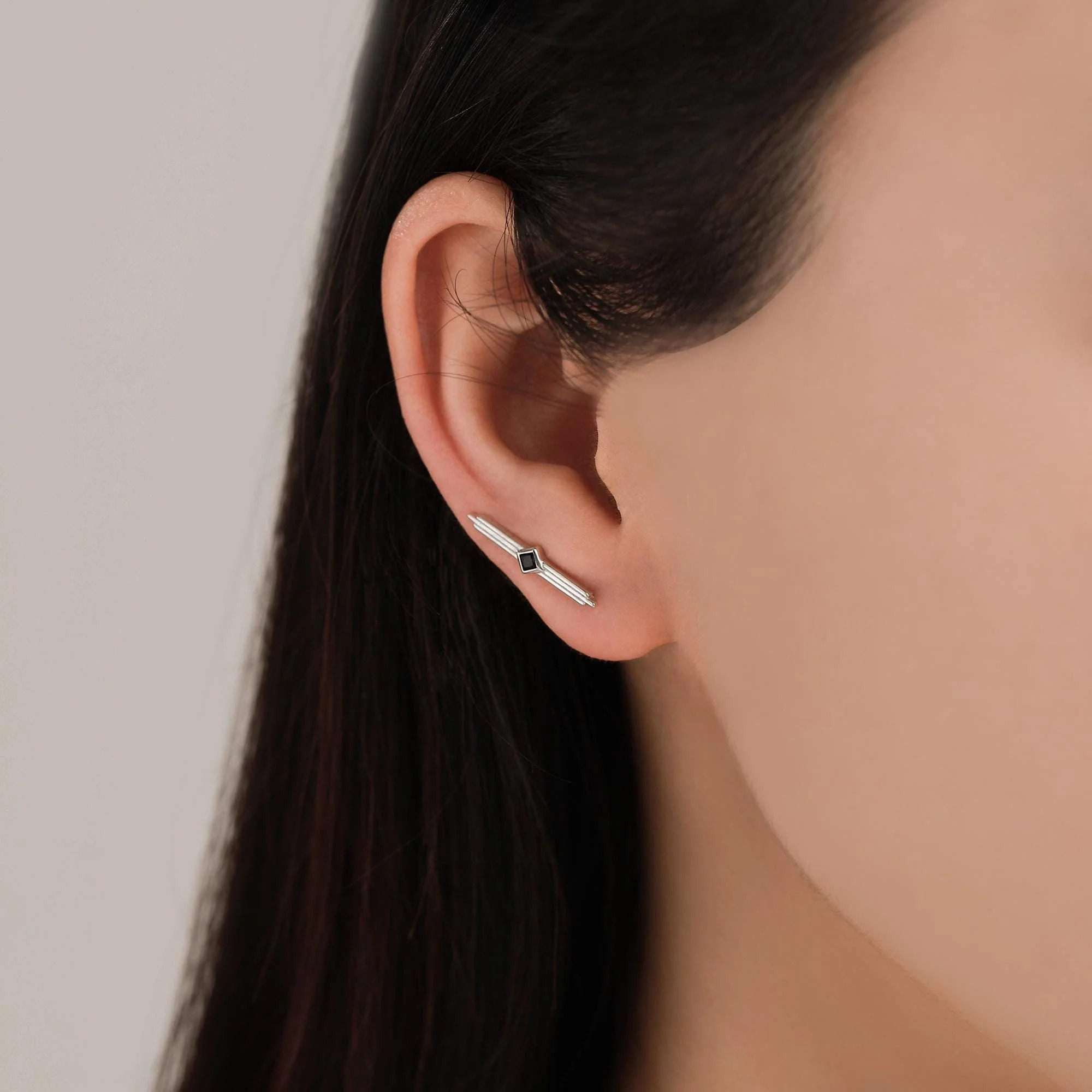 Art Deco Inspired Black CZ Crawler Earrings