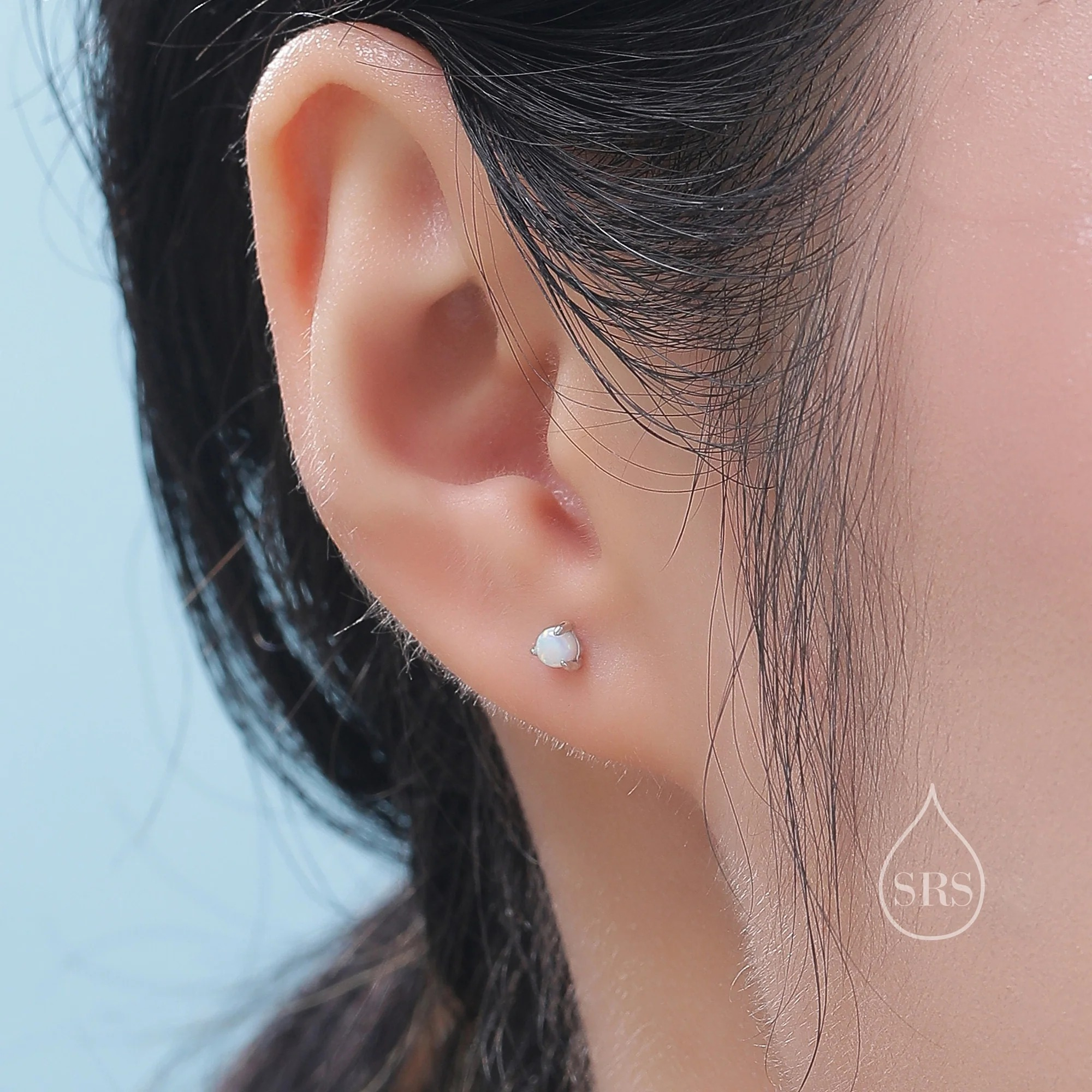 White Opal 16G Internally Threaded Flat Back Earrings in Sterling Silver - Image 3