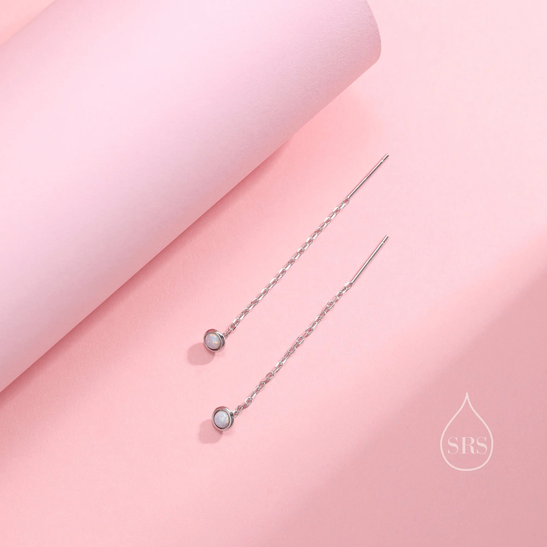 4mm White Opal Dot Threader Earrings - Image 3