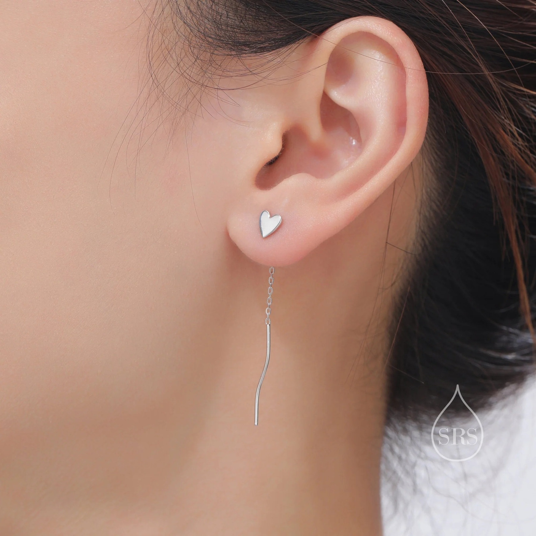Delicate Heart Threader Earrings