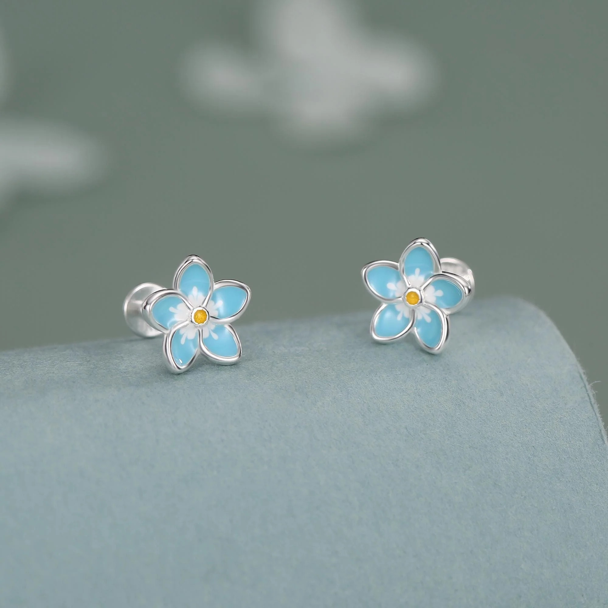 Alternative view of Enamel Forget-Me-Not Flower Flat Back Stud Earrings