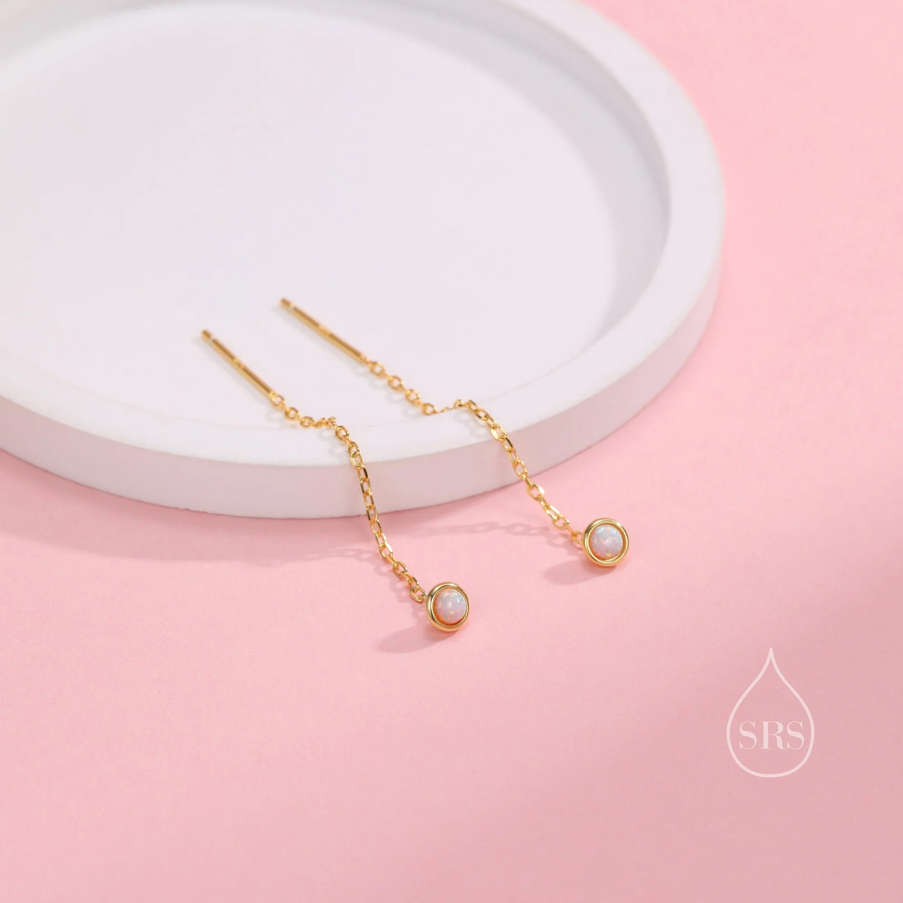 4mm White Opal Dot Threader Earrings