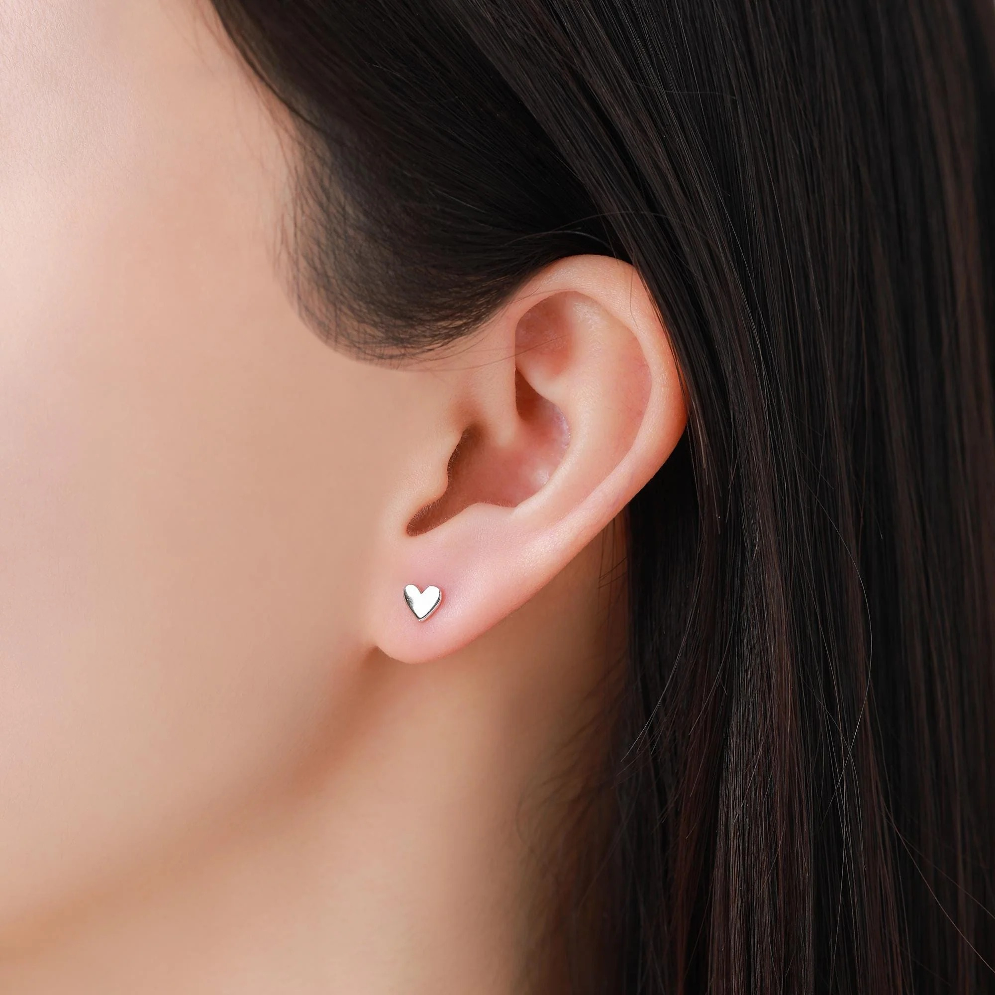 Mini Heart 16G Internally Threaded Flat Back Earrings in Sterling Silver
