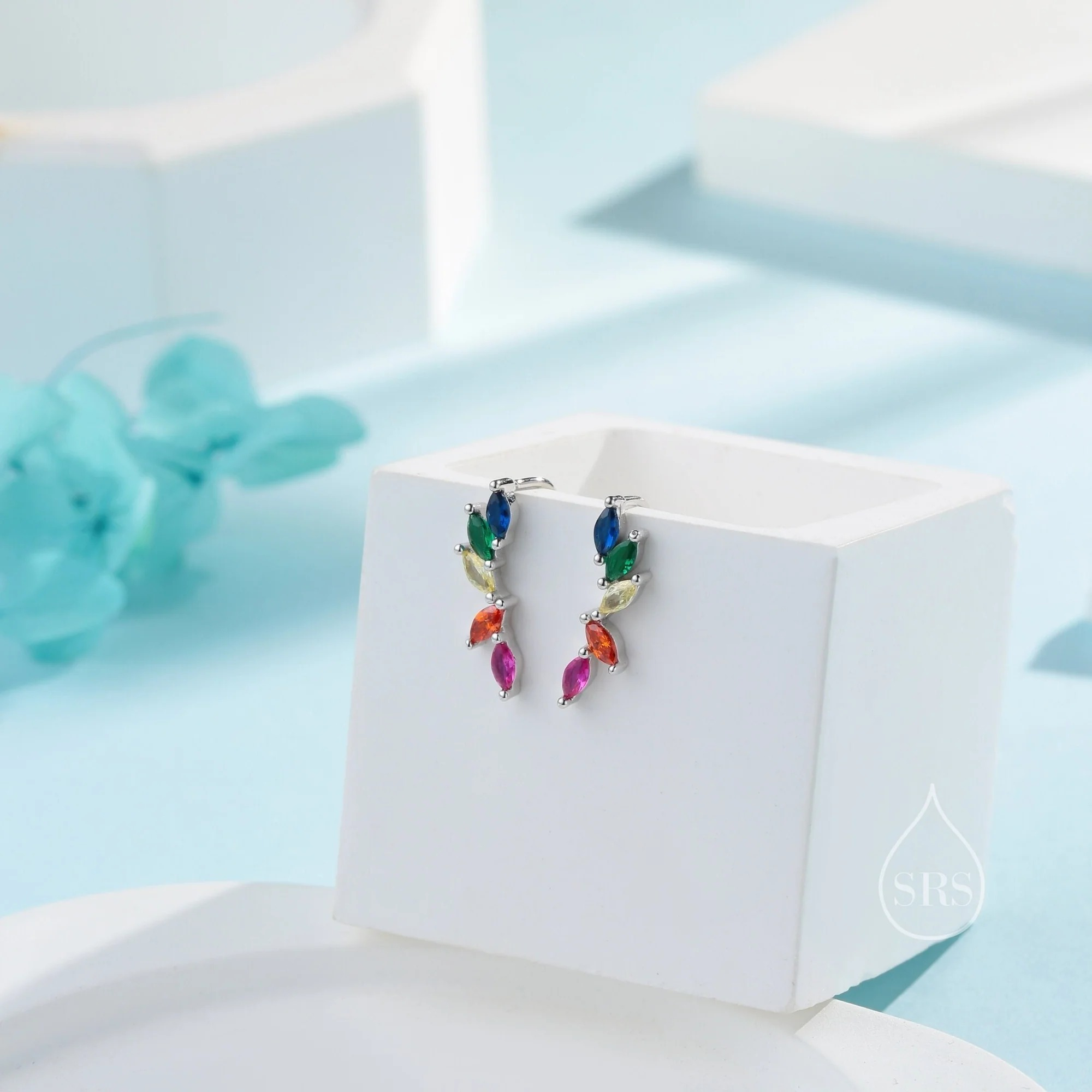 Rainbow Marquise CZ Cluster Crawler Earrings - Image 2