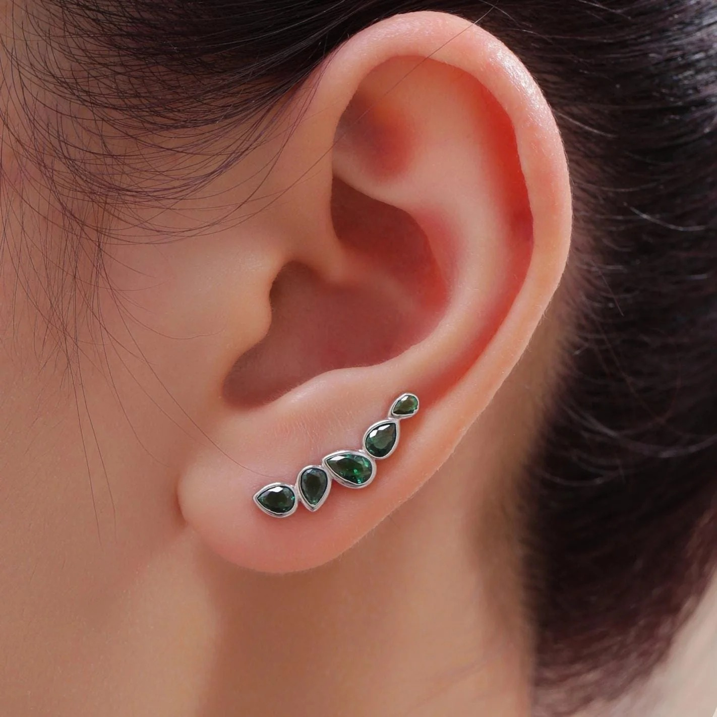 Emerald Green Droplet CZ Cluster Crawler Earrings