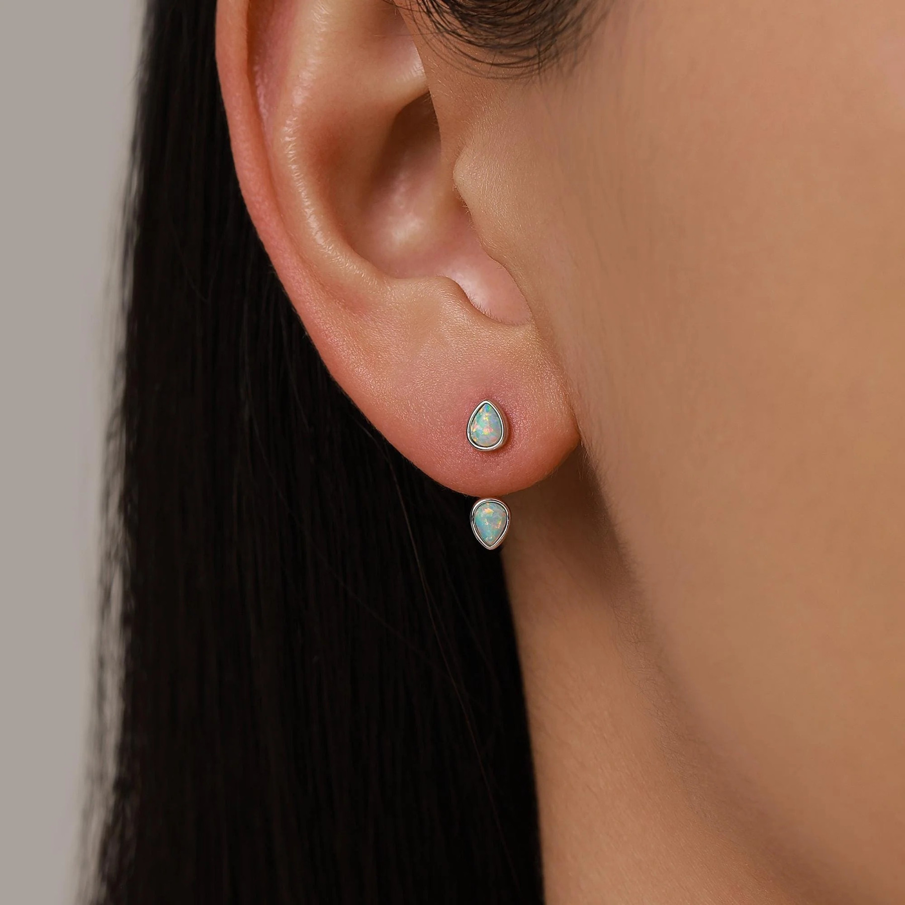 Aqua Green Opal Droplet Ear Jacket