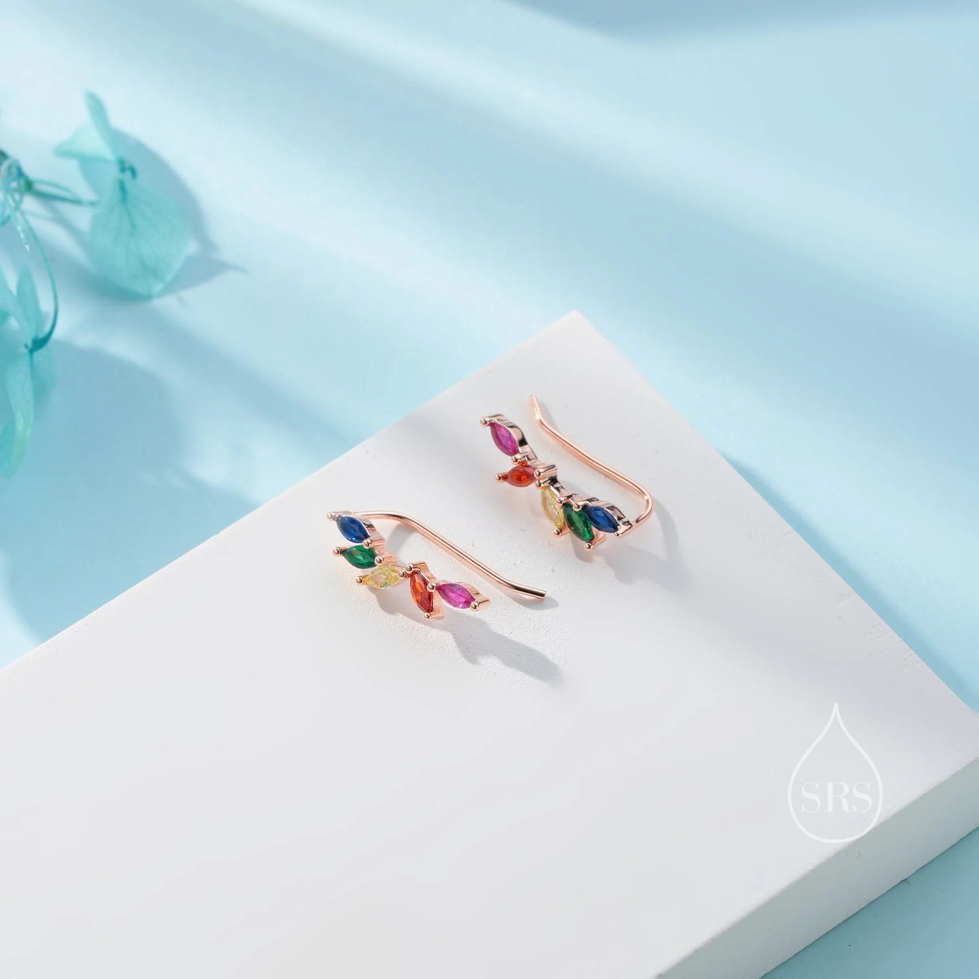 Rainbow Marquise CZ Cluster Crawler Earrings - Image 3