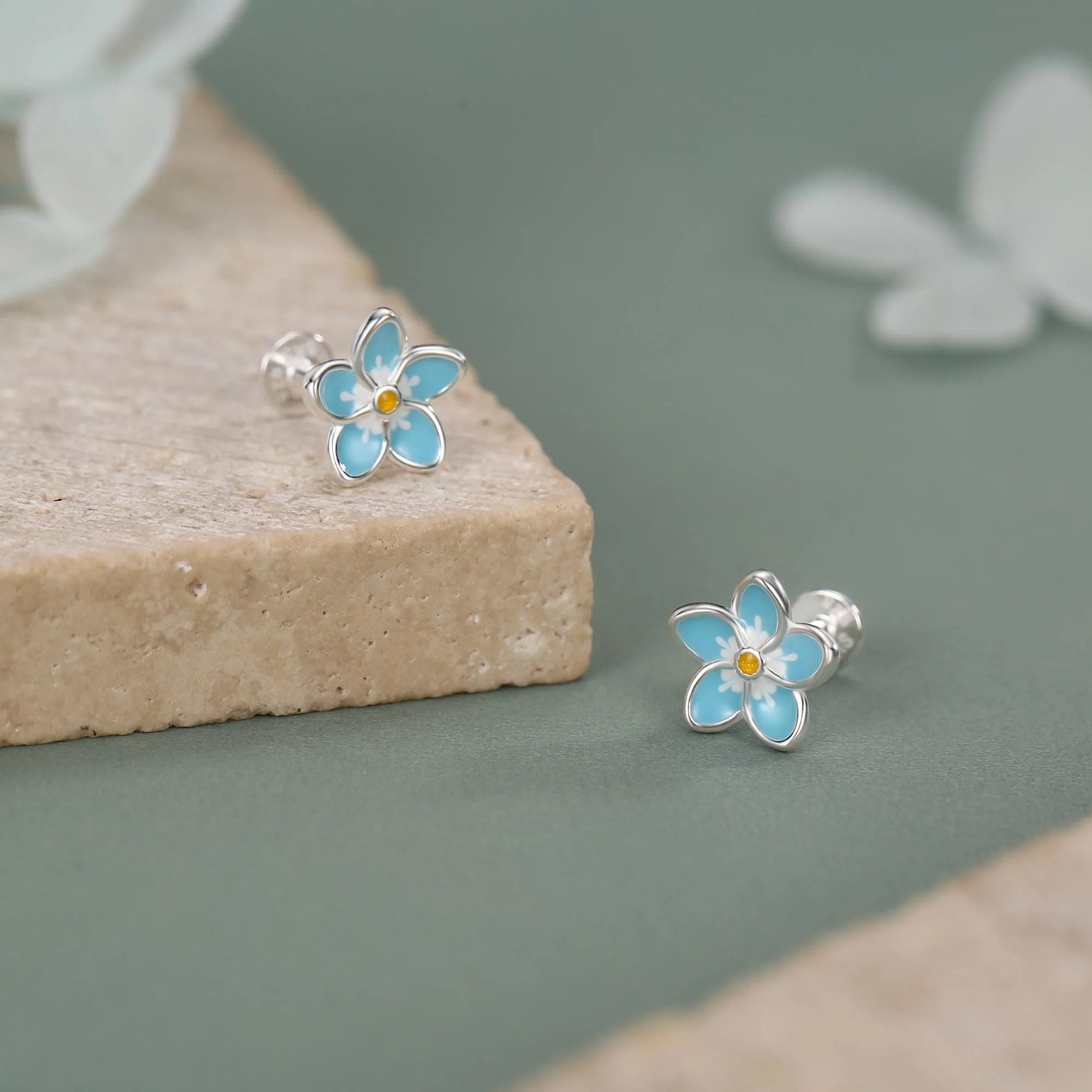 Enamel Forget-Me-Not Flower Flat Back Stud Earrings - Image 6