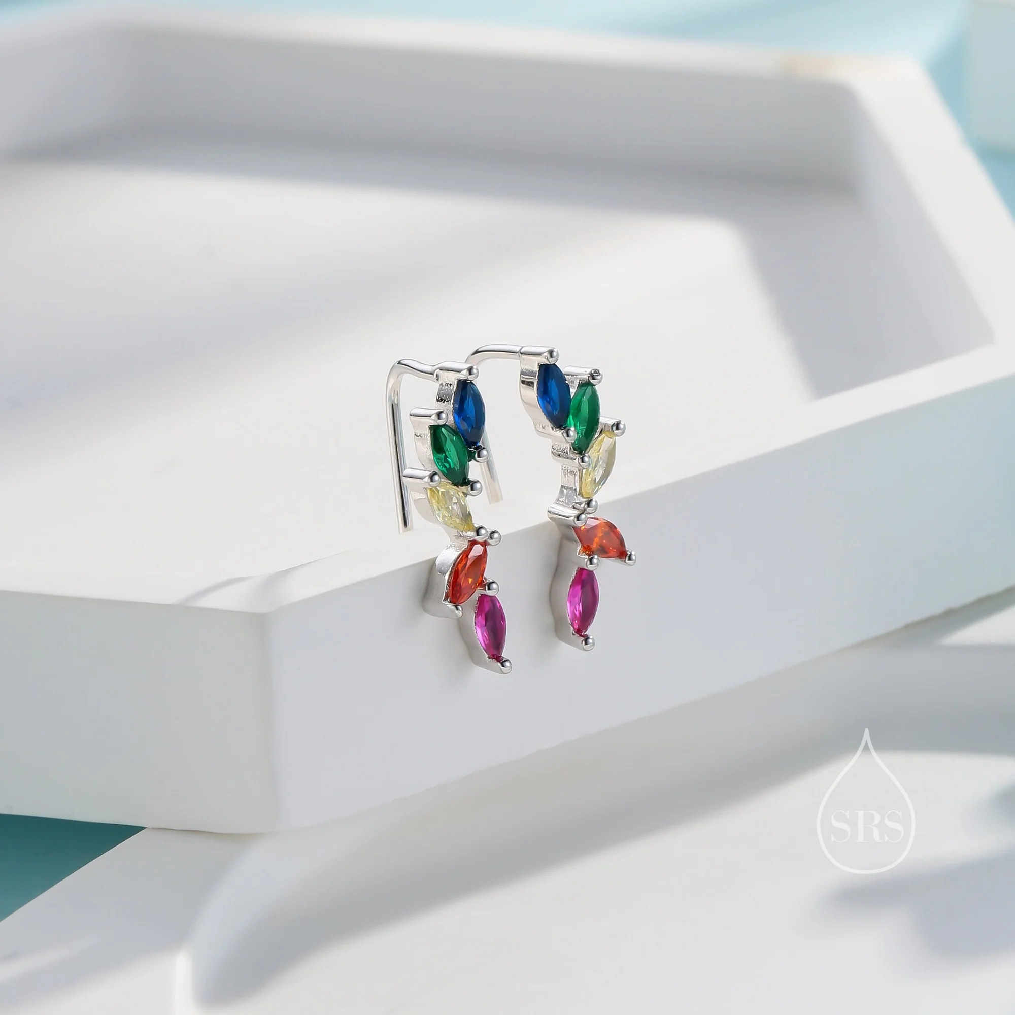 Rainbow Marquise CZ Cluster Crawler Earrings - Image 4