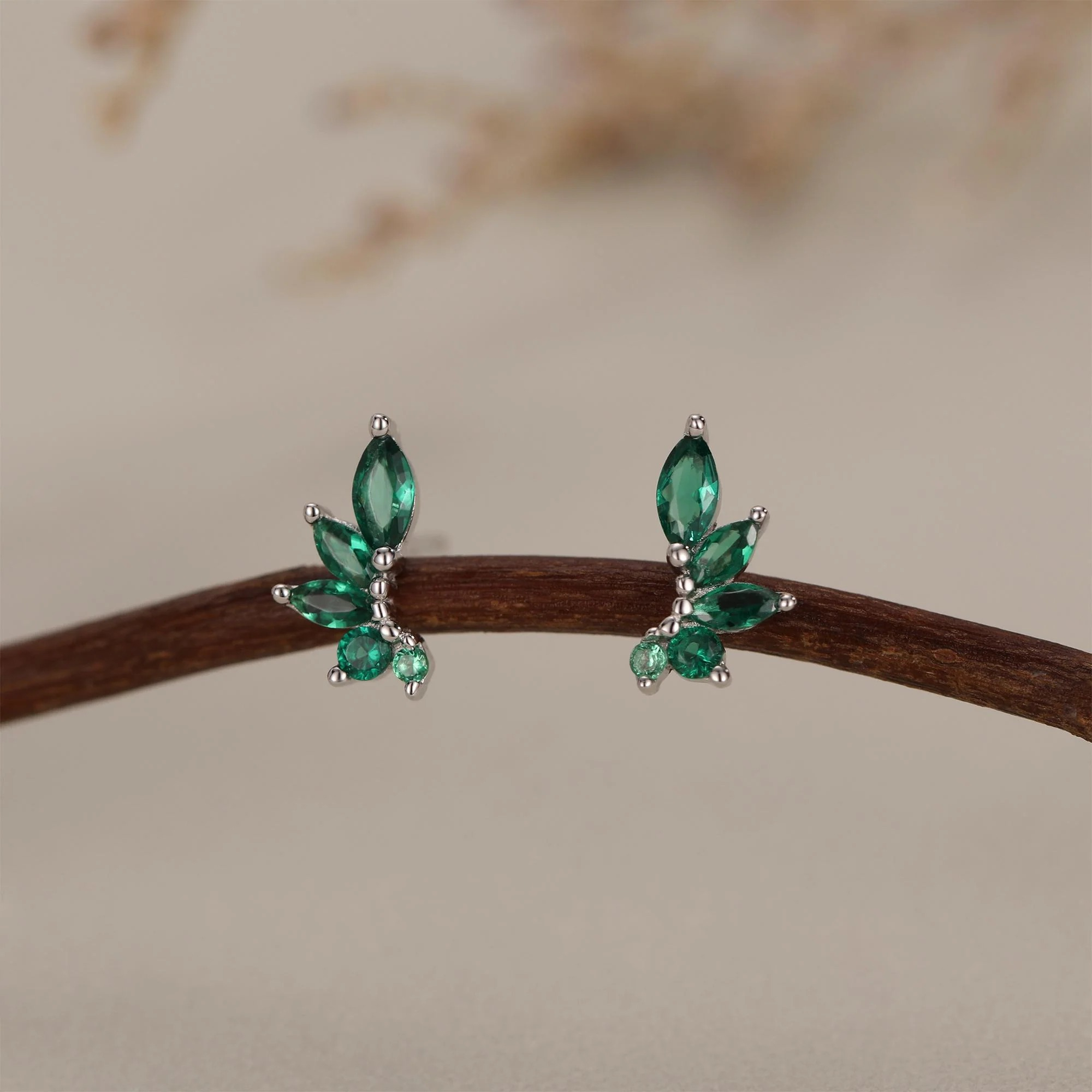 Emerald Green CZ Marquise Cluster Earrings - Image 2