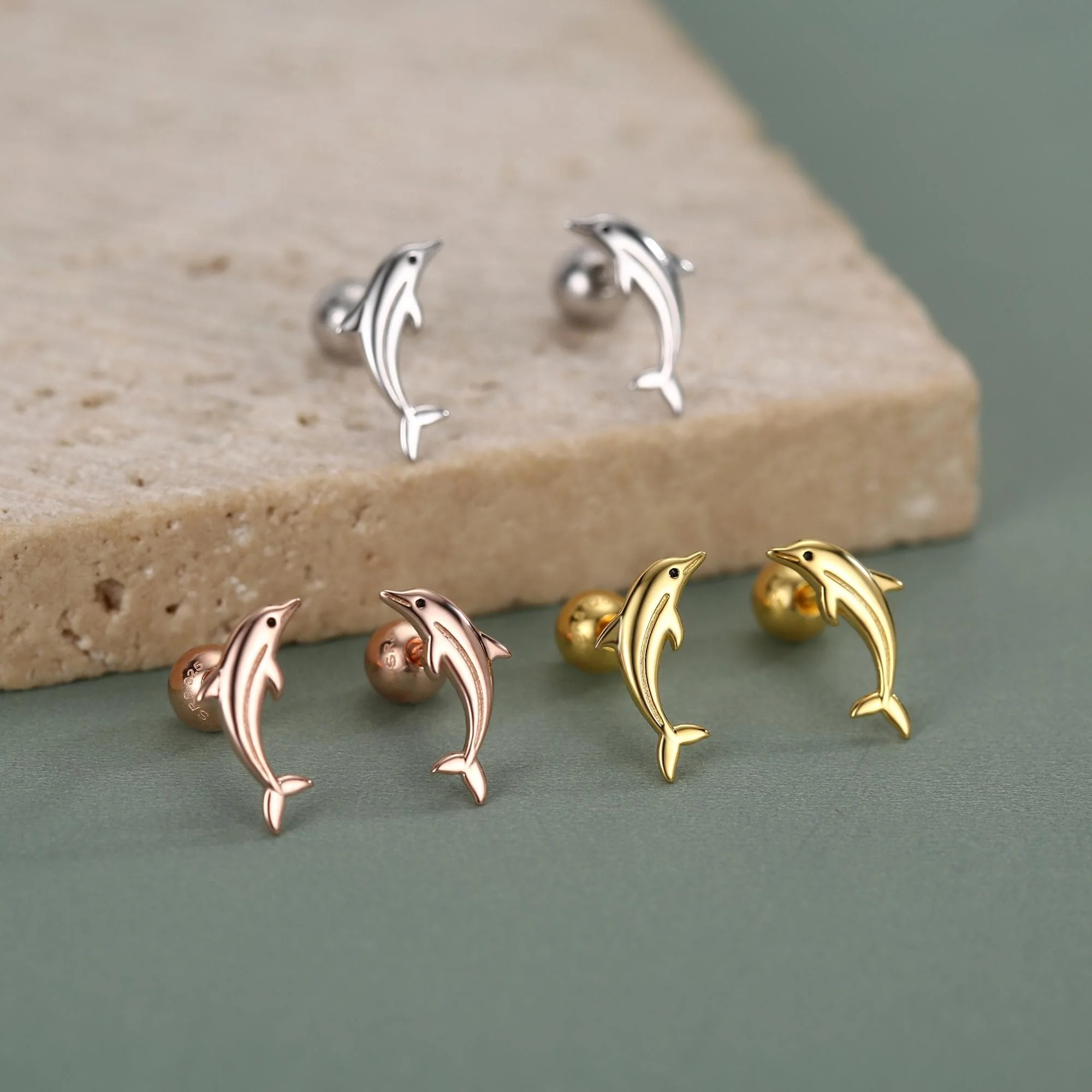 Dolphin Screw Back Earrings - Image 6