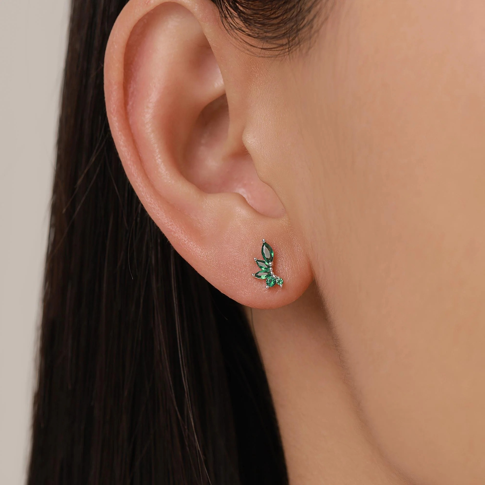 Emerald Green CZ Marquise Cluster Earrings