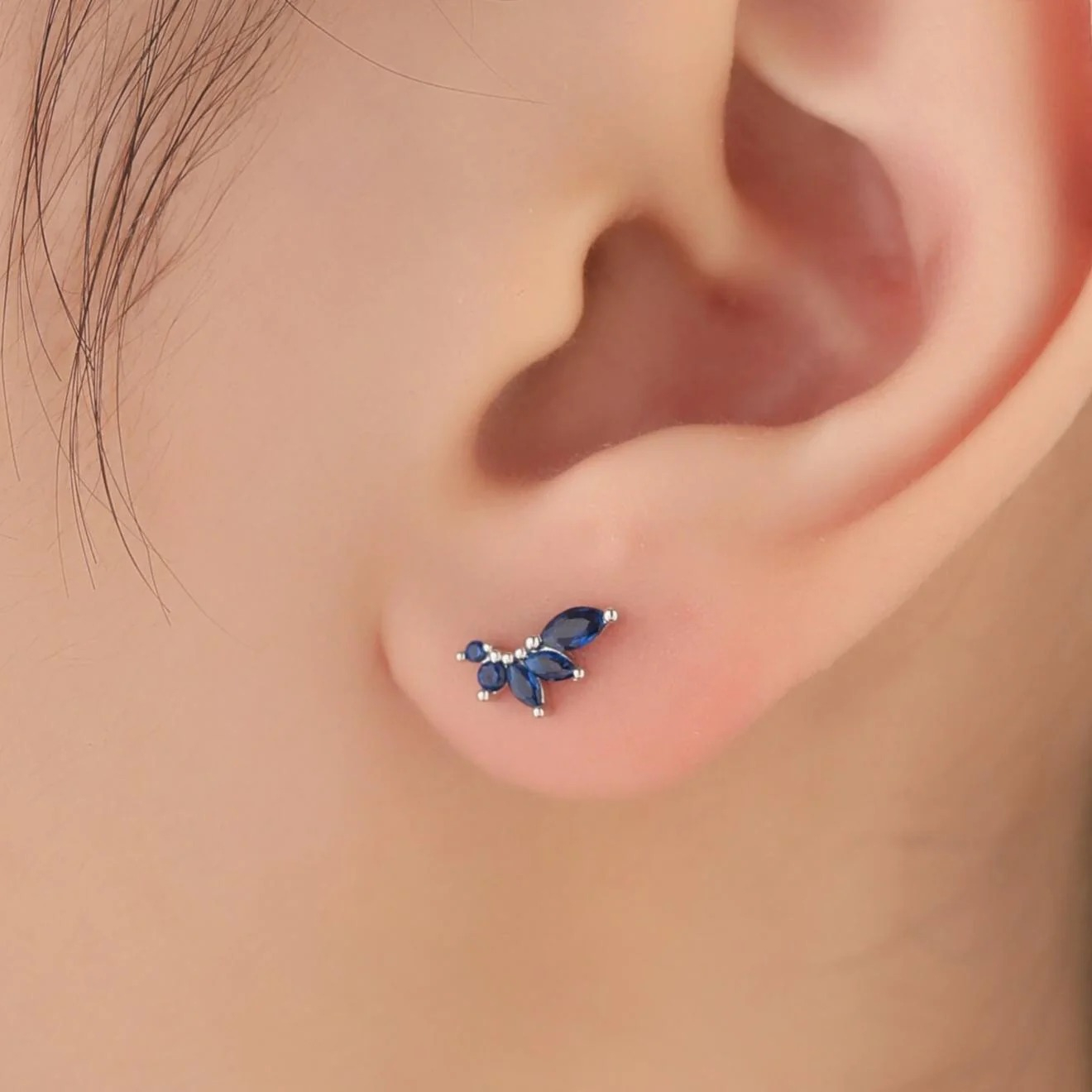 Sapphire Blue CZ Marquise Cluster Earrings