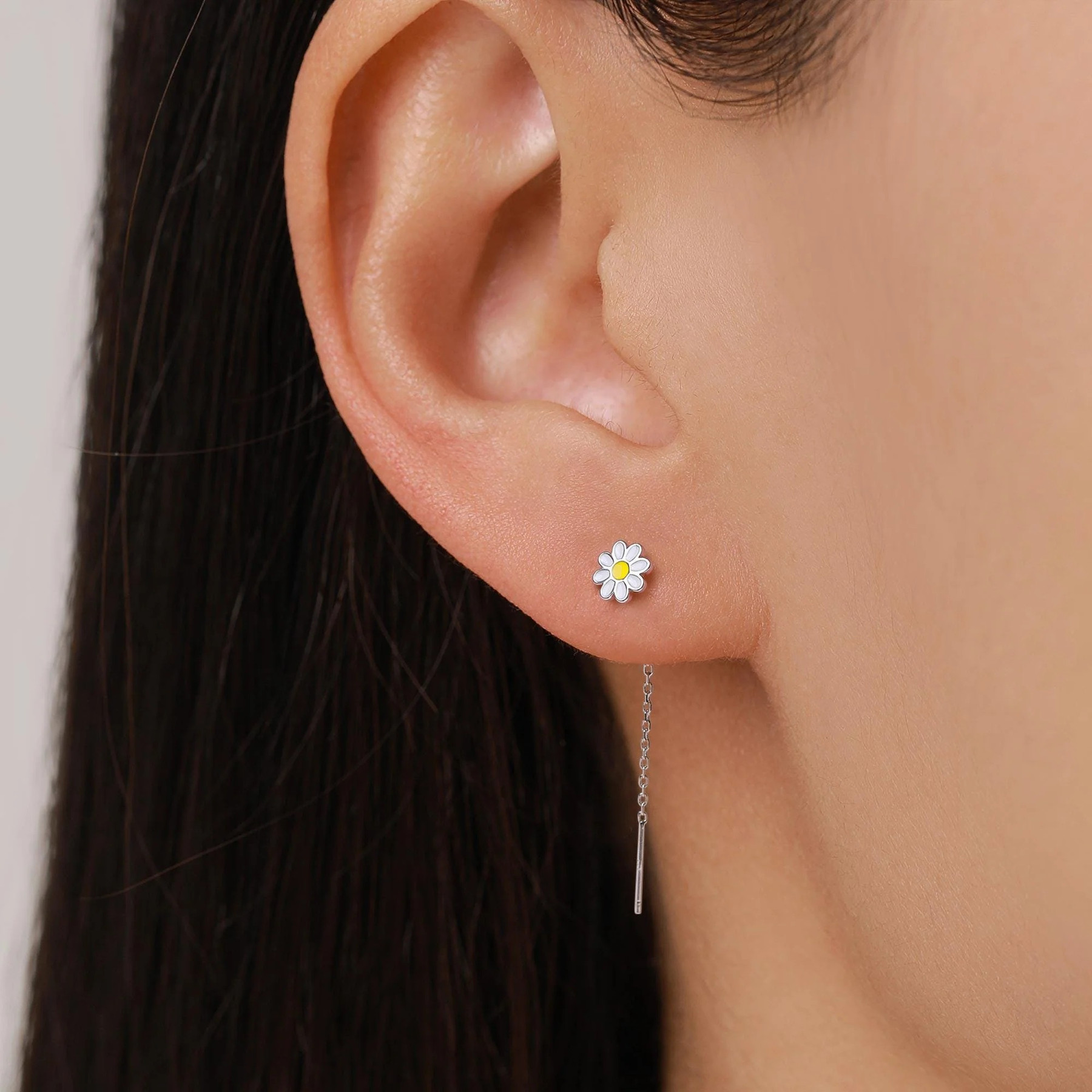 Enamel Daisy Chain Pull Through Threader Earrings