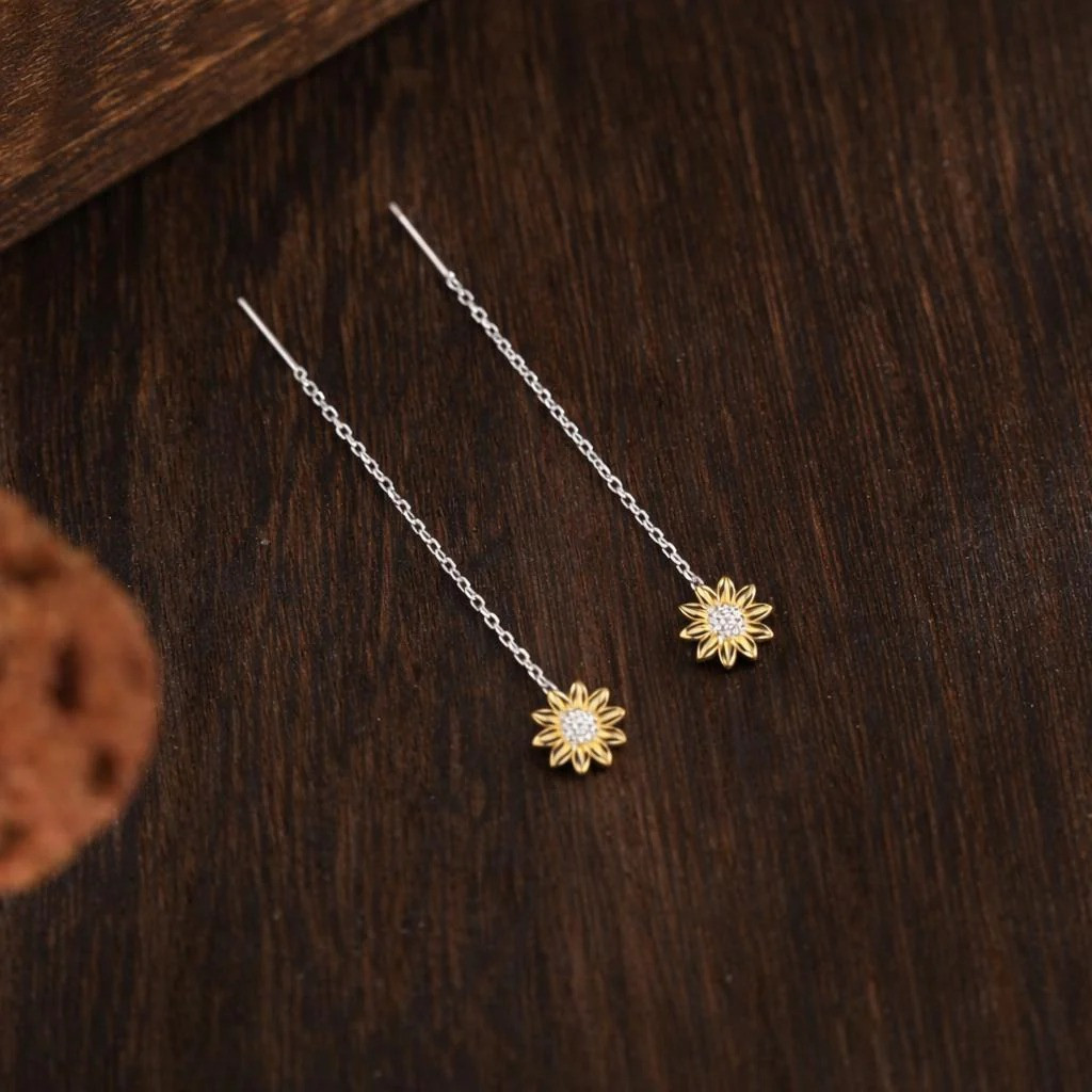 Sunflower Threader Earrings - Image 4
